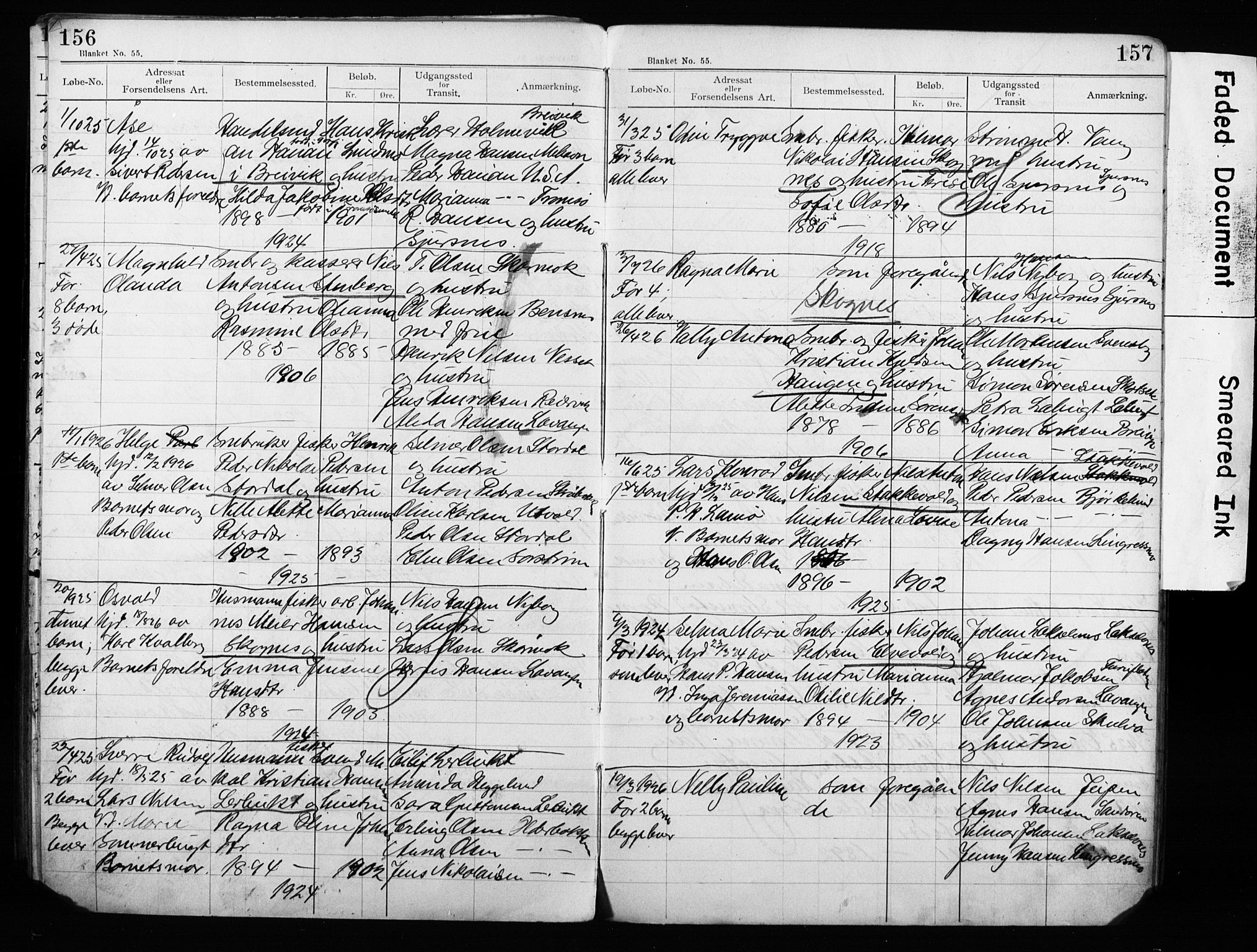 Lyngen sokneprestembete, AV/SATØ-S-1289/H/Ha/L0052/0002: Baptism register no. 52.2, 1915-1928, p. 156-157