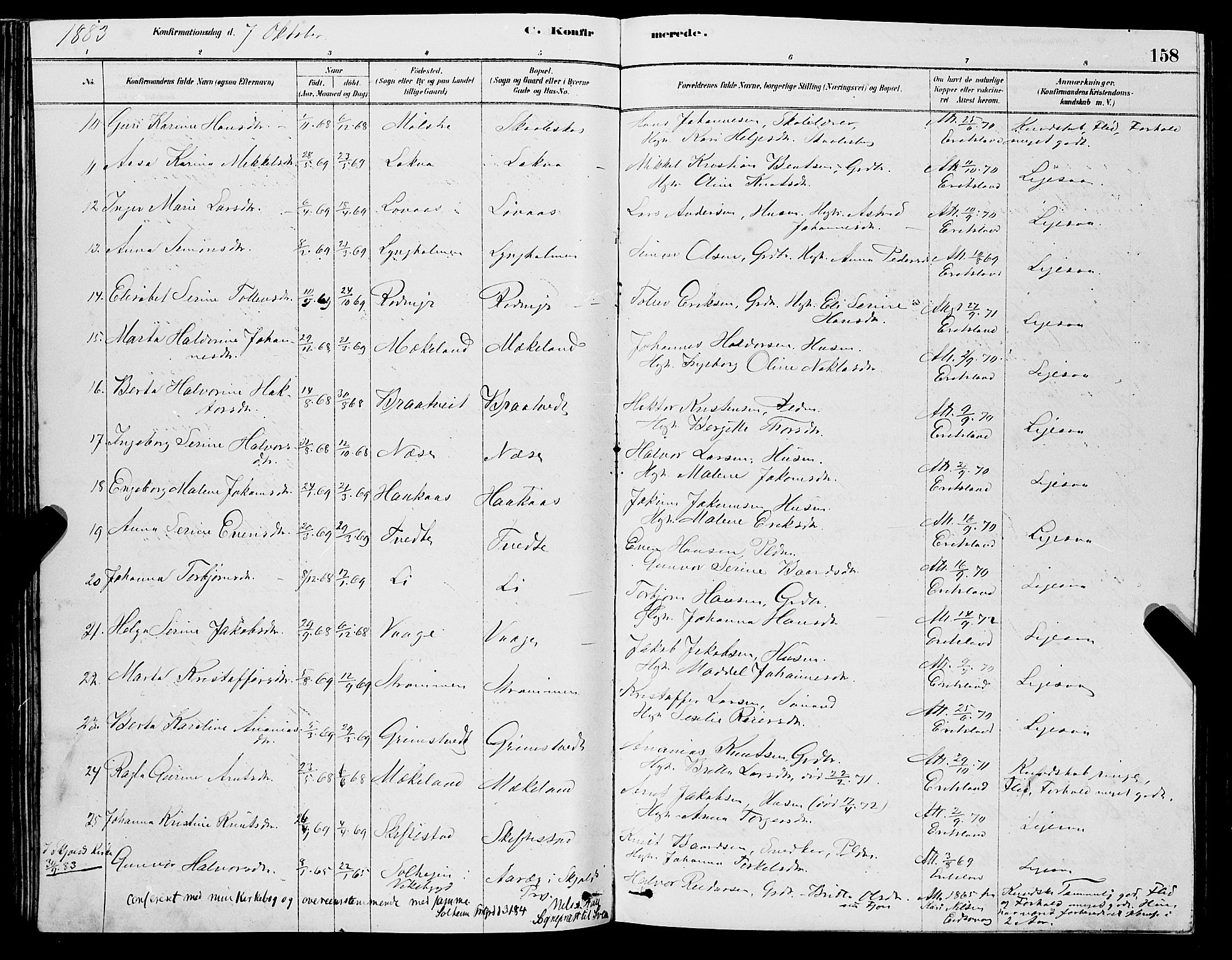 Sveio Sokneprestembete, AV/SAB-A-78501/H/Hab: Parish register (copy) no. A 3, 1878-1896, p. 158