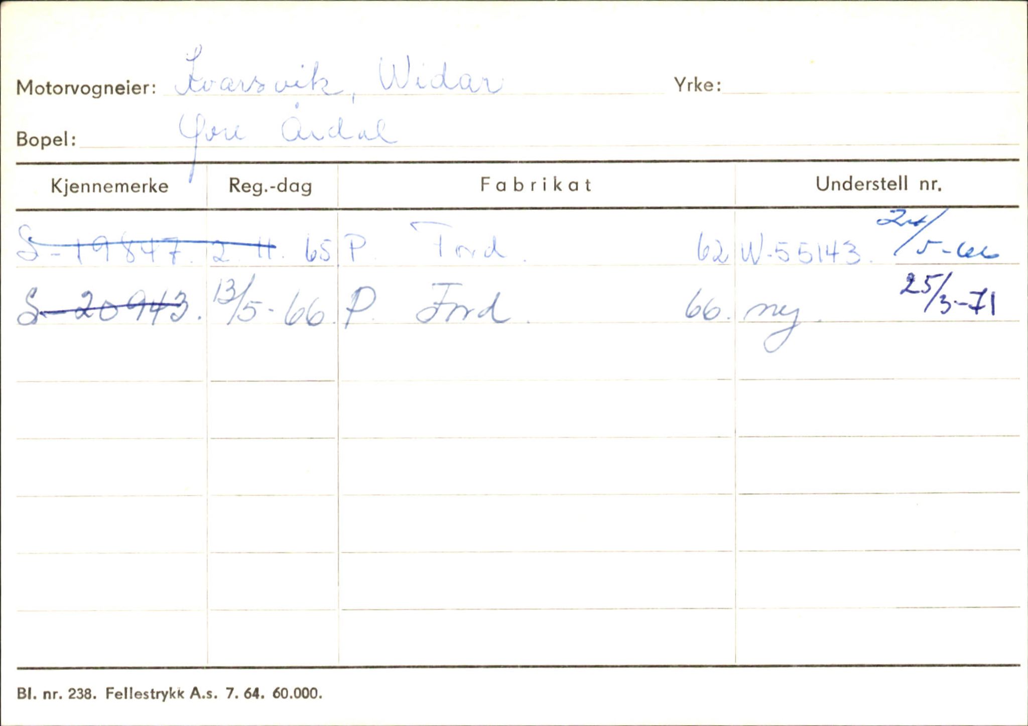 Statens vegvesen, Sogn og Fjordane vegkontor, AV/SAB-A-5301/4/F/L0145: Registerkort Vågsøy S-Å. Årdal I-P, 1945-1975, p. 1317