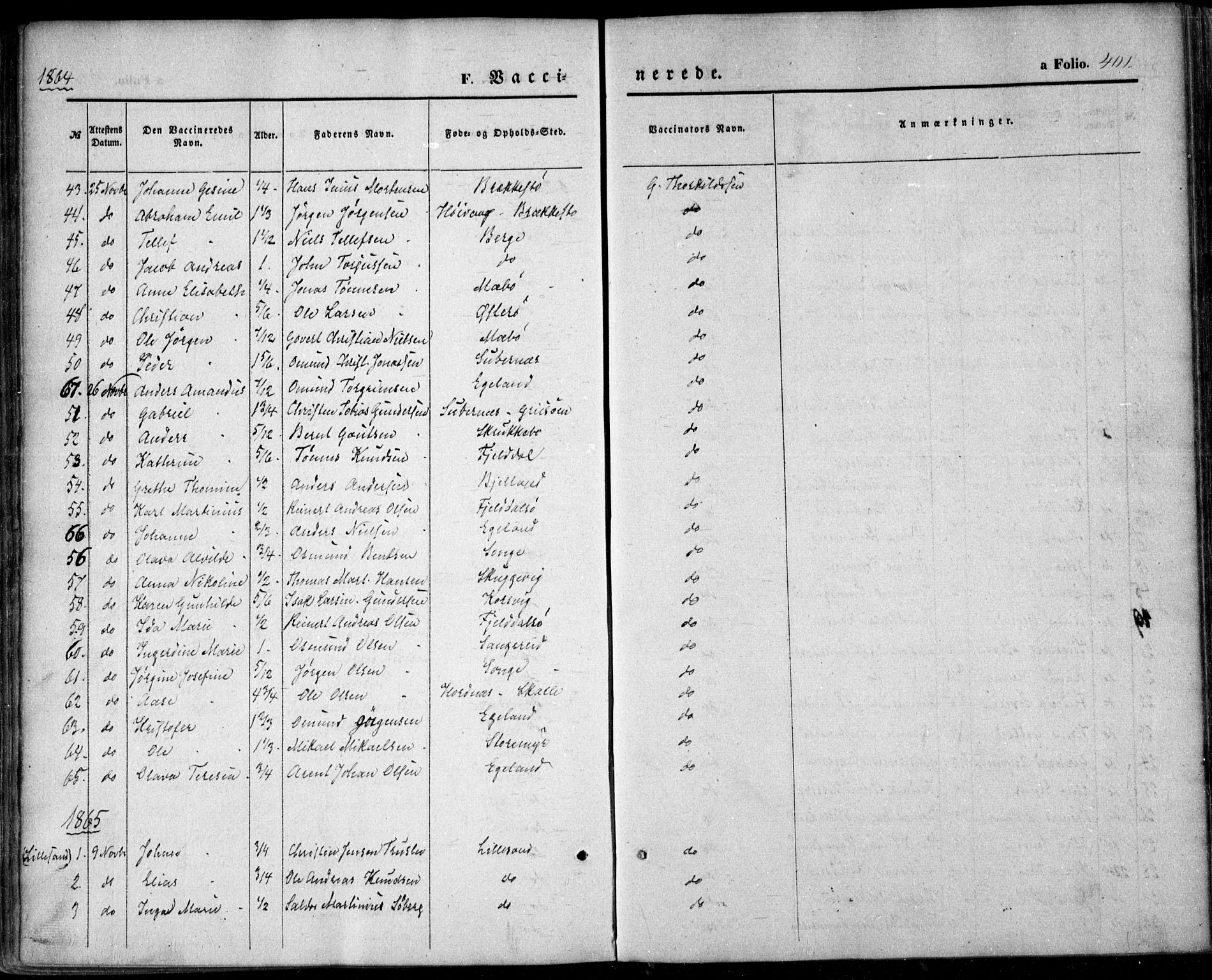 Vestre Moland sokneprestkontor, SAK/1111-0046/F/Fa/Fab/L0007: Parish register (official) no. A 7, 1859-1872, p. 401