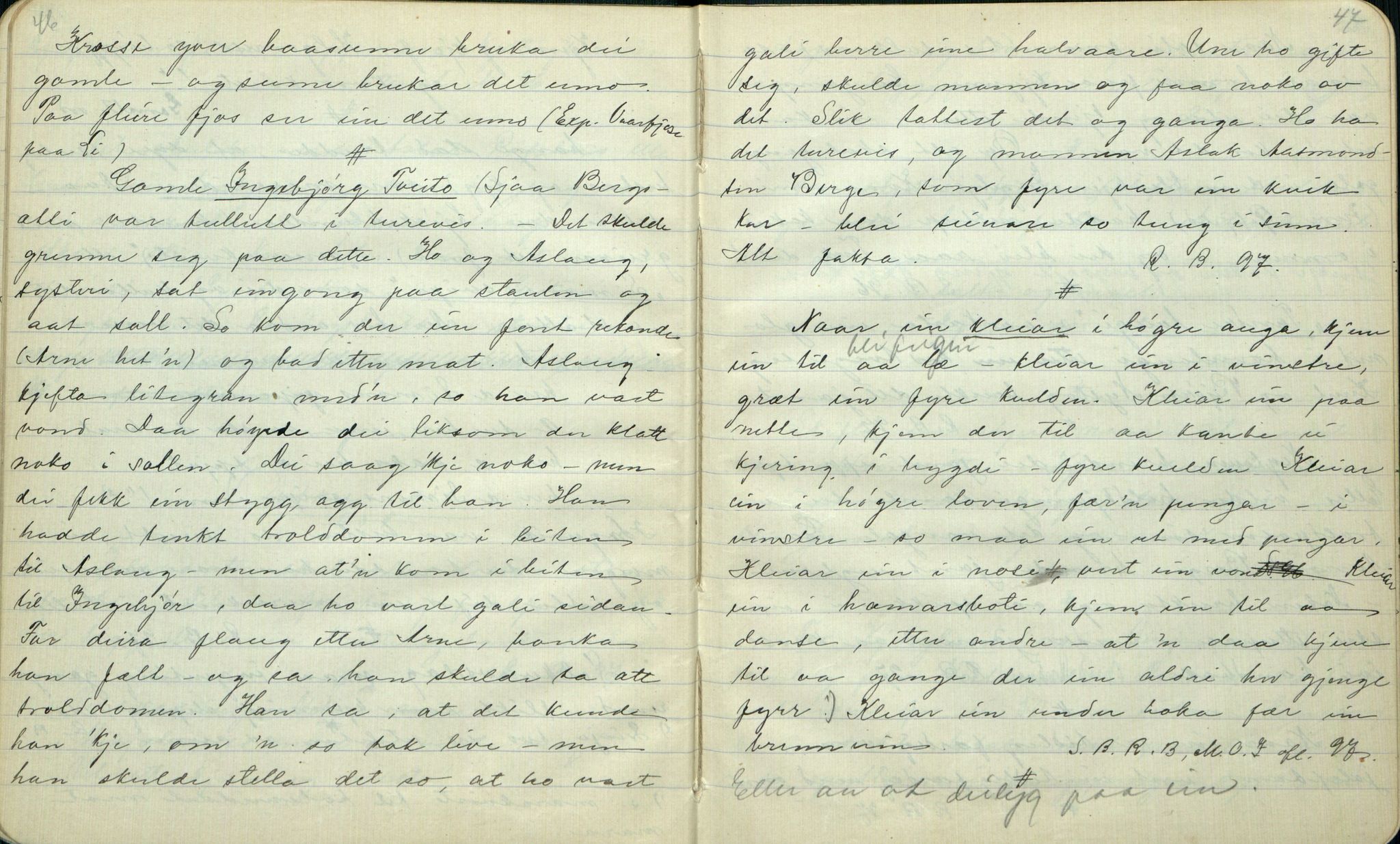 Rikard Berge, TEMU/TGM-A-1003/F/L0001/0005: 001-030 Innholdslister / 2. Erindringer om merkelige begivenheter, slegter, personligheder, 1900, p. 46-47