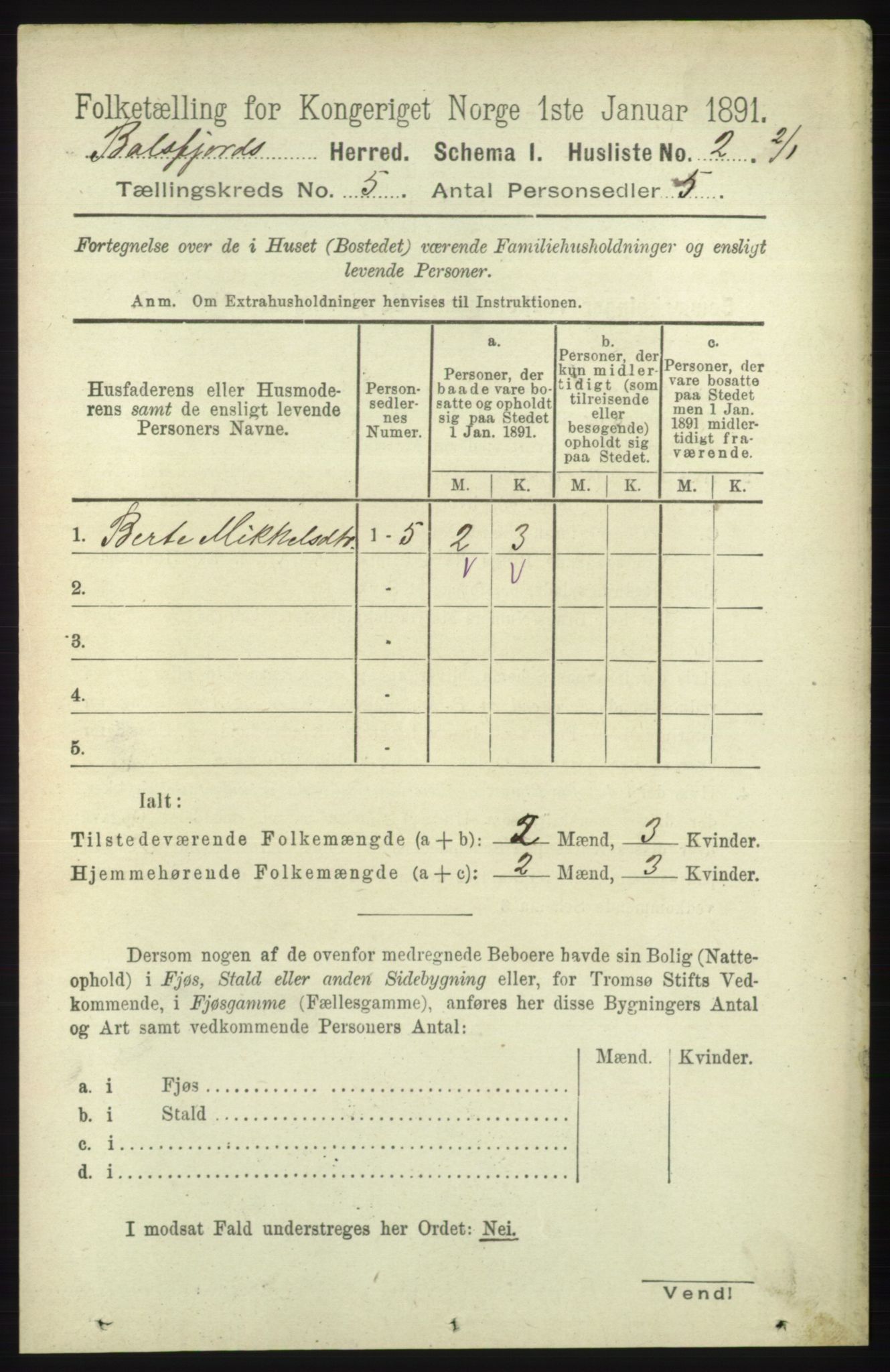 RA, 1891 census for 1933 Balsfjord, 1891, p. 1407