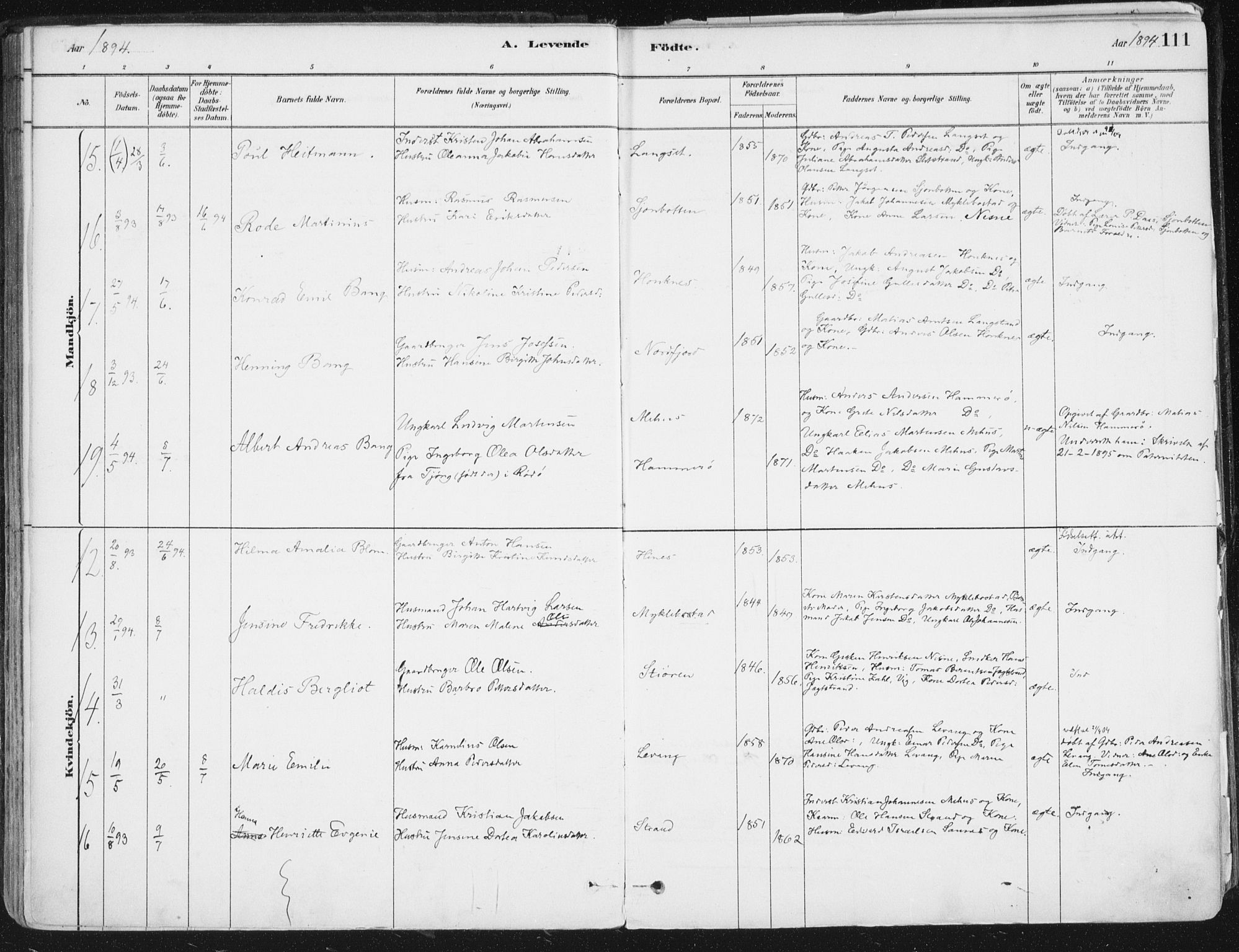 Ministerialprotokoller, klokkerbøker og fødselsregistre - Nordland, AV/SAT-A-1459/838/L0552: Parish register (official) no. 838A10, 1880-1910, p. 111