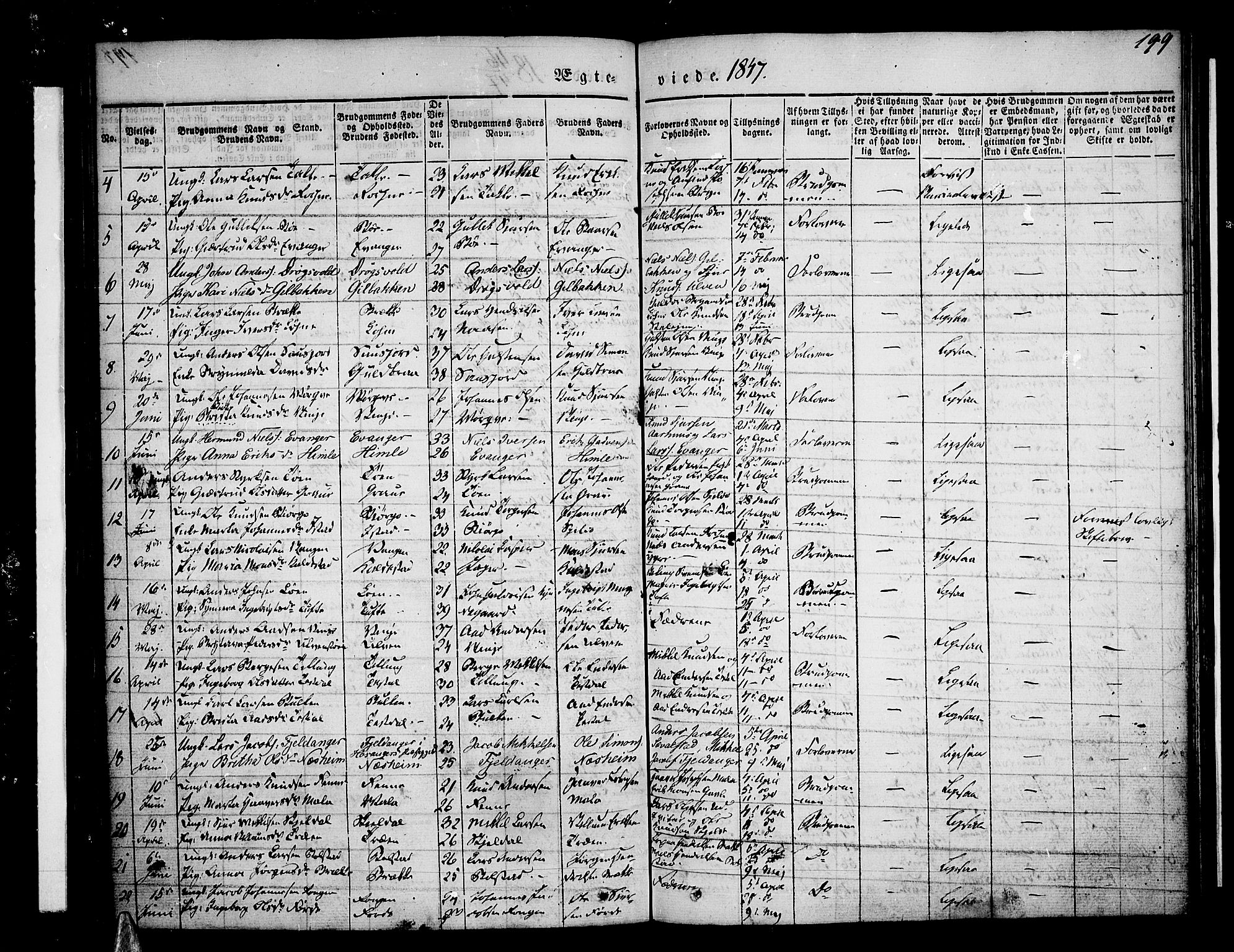 Voss sokneprestembete, SAB/A-79001/H/Haa: Parish register (official) no. A 13, 1836-1851, p. 199