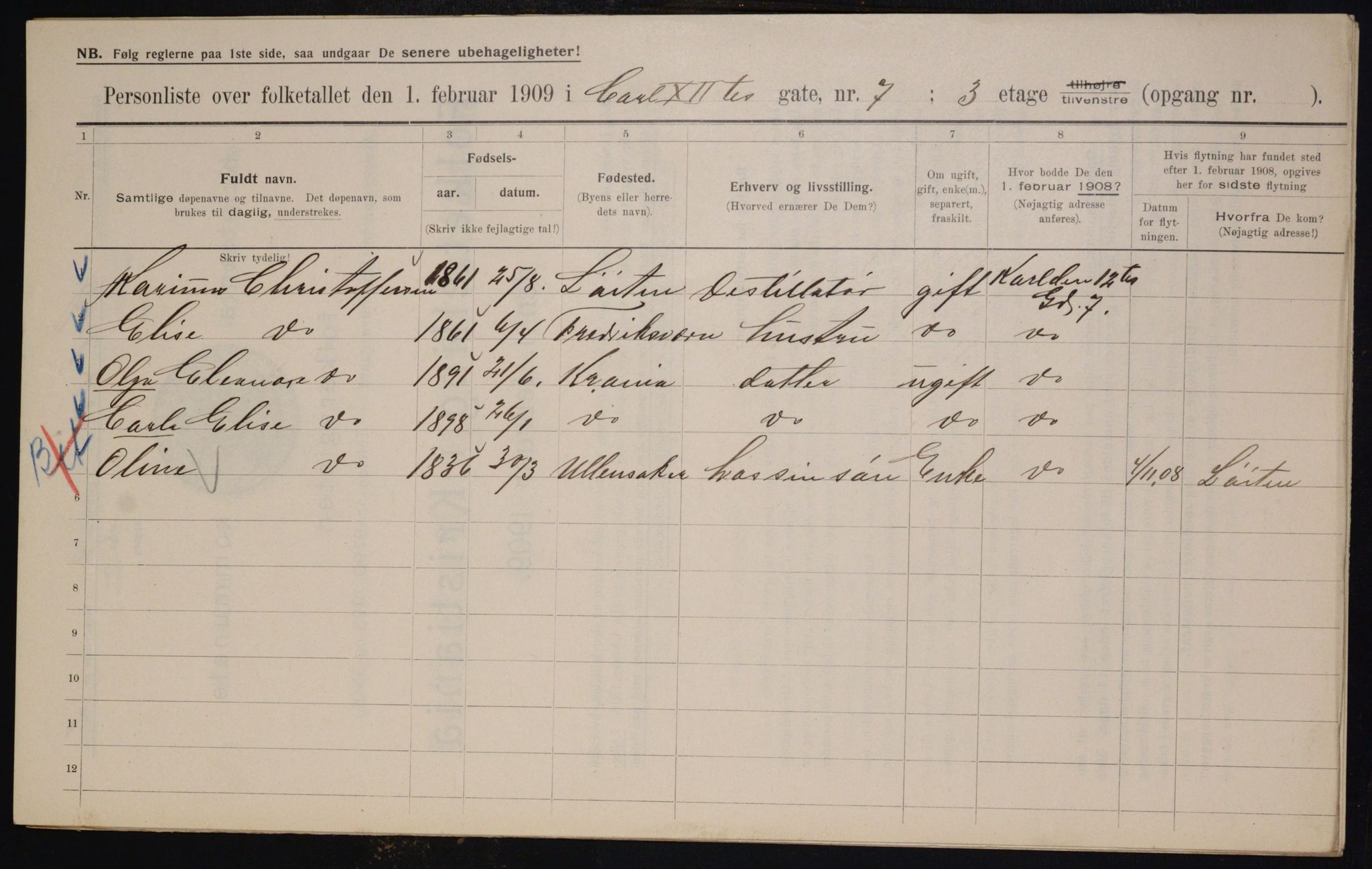 OBA, Municipal Census 1909 for Kristiania, 1909, p. 44119