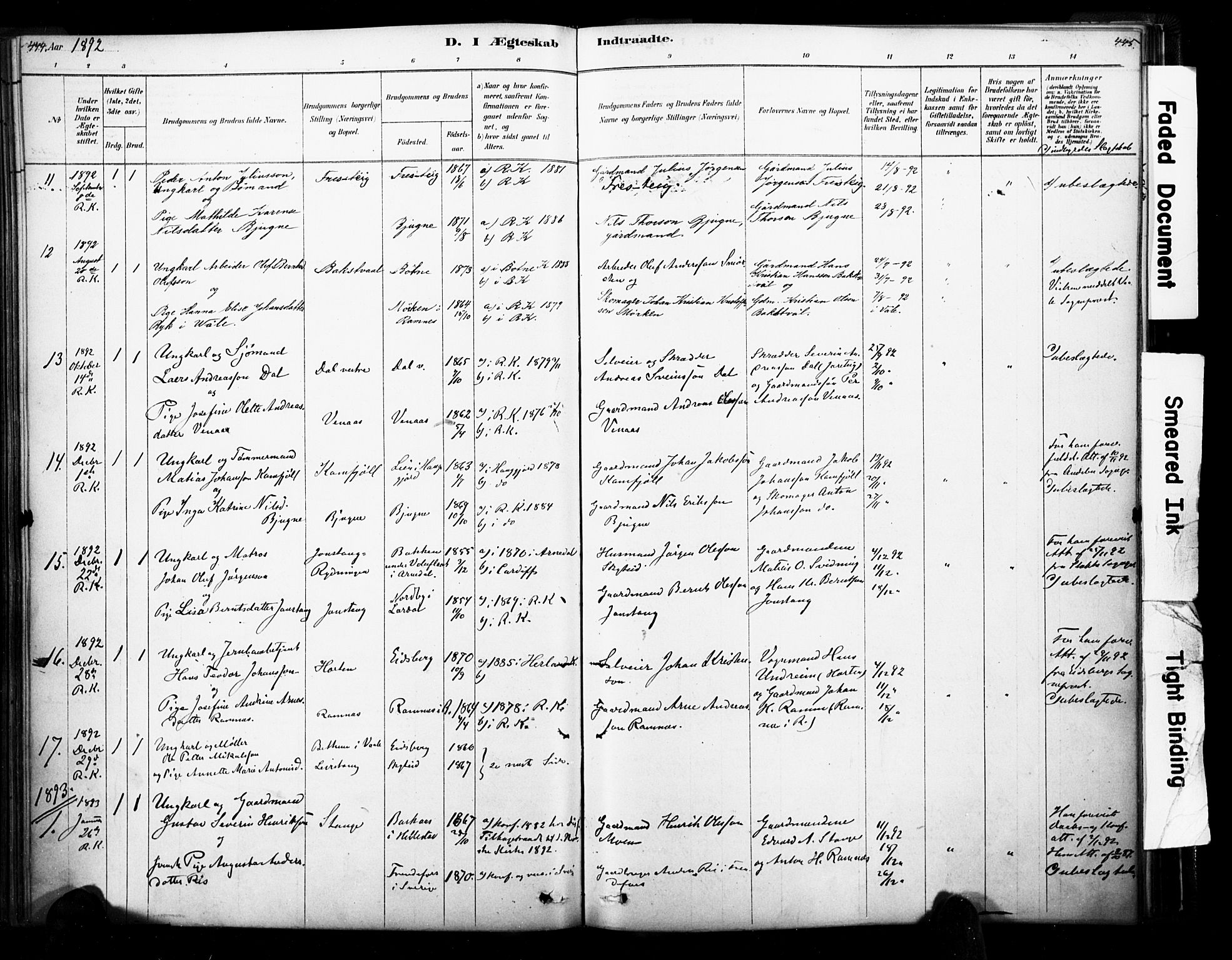 Ramnes kirkebøker, SAKO/A-314/F/Fa/L0007: Parish register (official) no. I 7, 1878-1895, p. 444-445