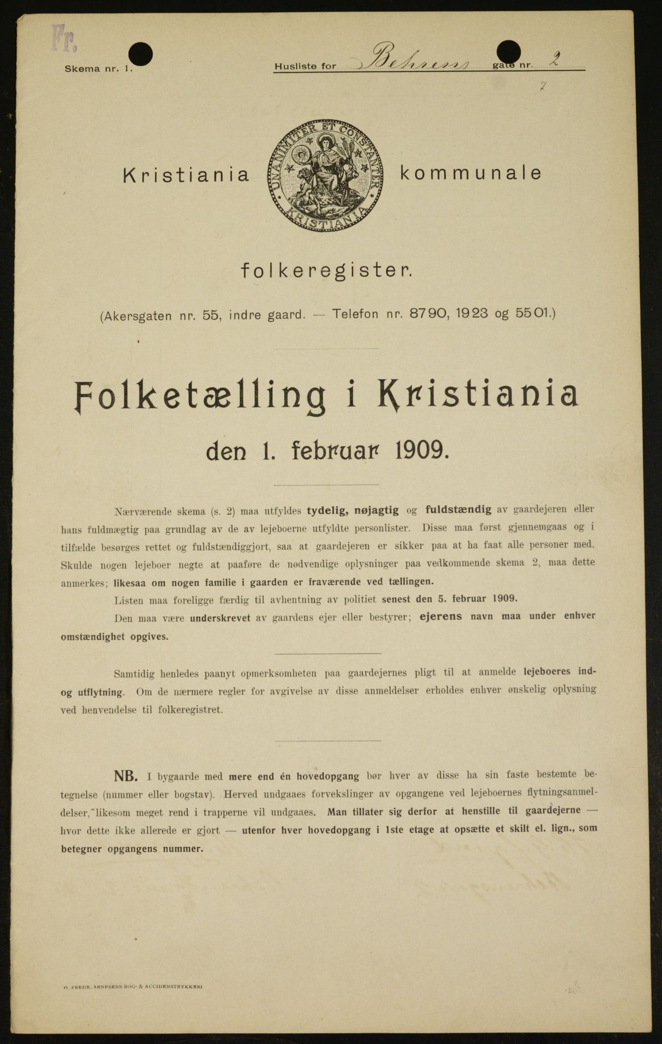 OBA, Municipal Census 1909 for Kristiania, 1909, p. 3122