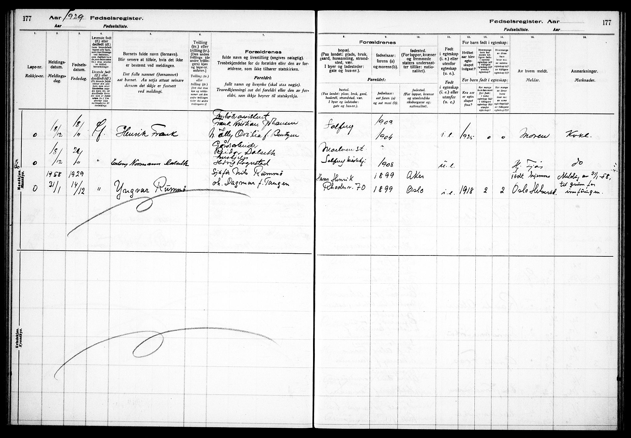 Nordstrand prestekontor Kirkebøker, AV/SAO-A-10362a/J/Ja/L0002: Birth register no. I 2, 1924-1930, p. 177