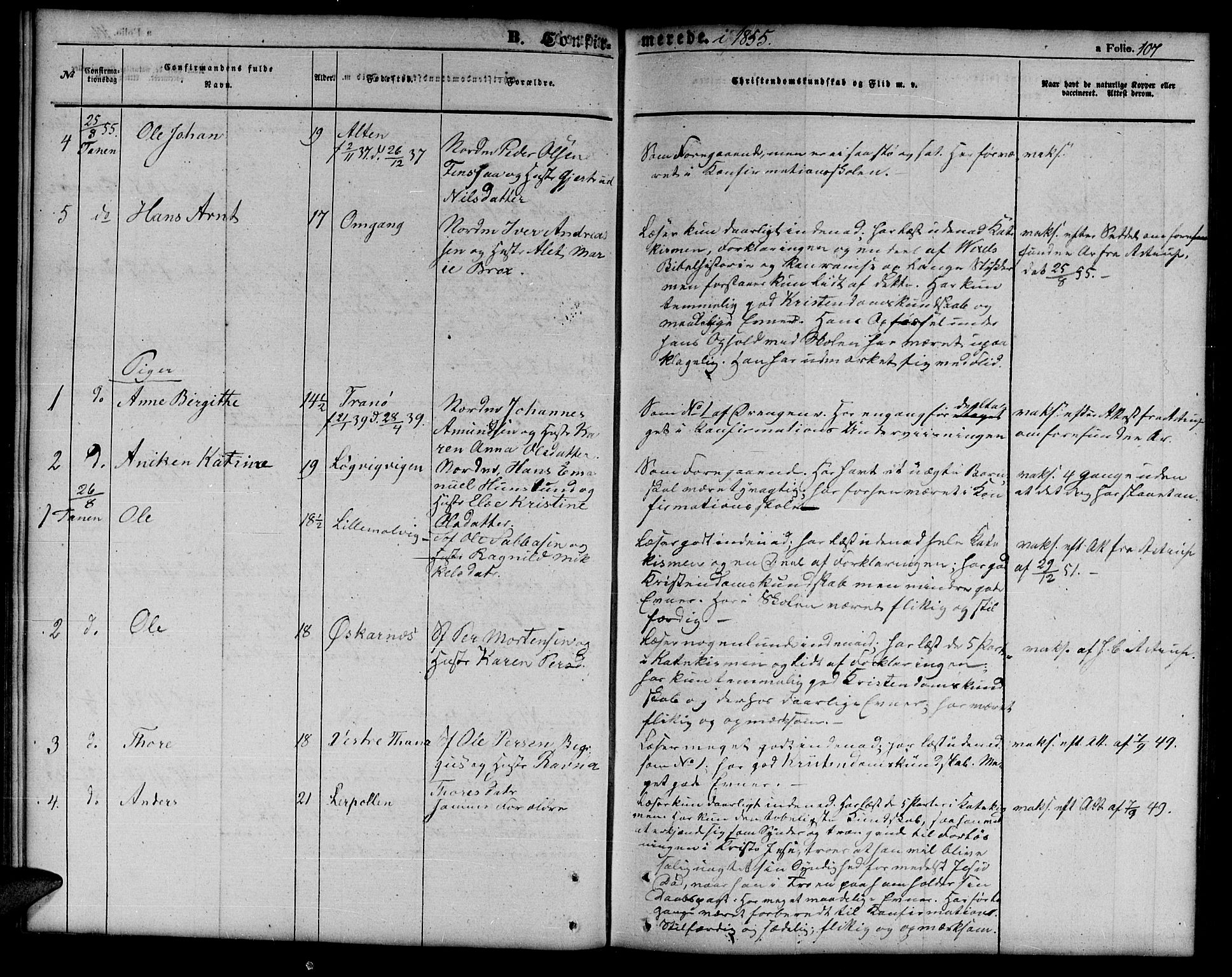 Tana sokneprestkontor, SATØ/S-1334/H/Hb/L0001klokker: Parish register (copy) no. 1 /1, 1853-1867, p. 107