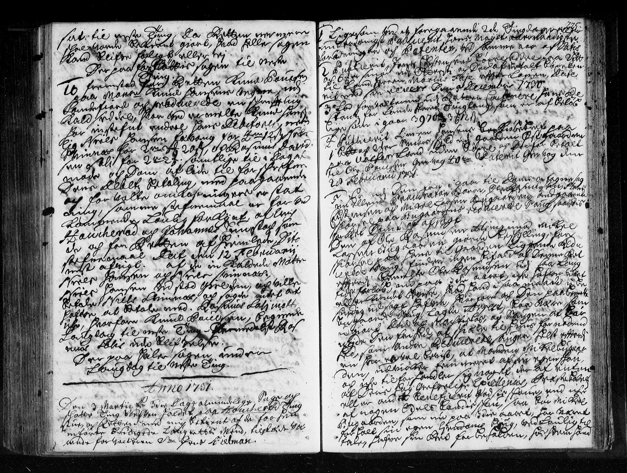 Larvik sorenskriveri, SAKO/A-83/F/Fa/L0017: Tingbok, 1729-1731, p. 224b-225a