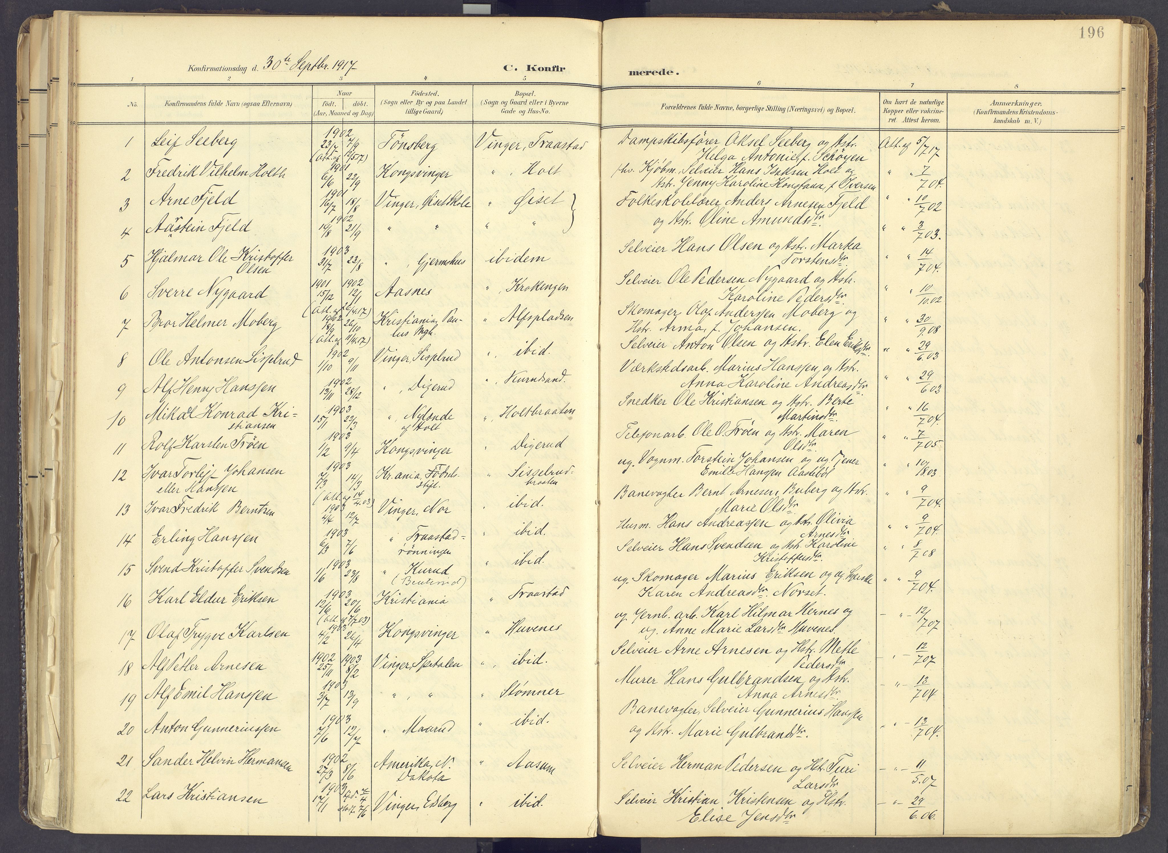 Vinger prestekontor, AV/SAH-PREST-024/H/Ha/Haa/L0017: Parish register (official) no. 17, 1901-1927, p. 196