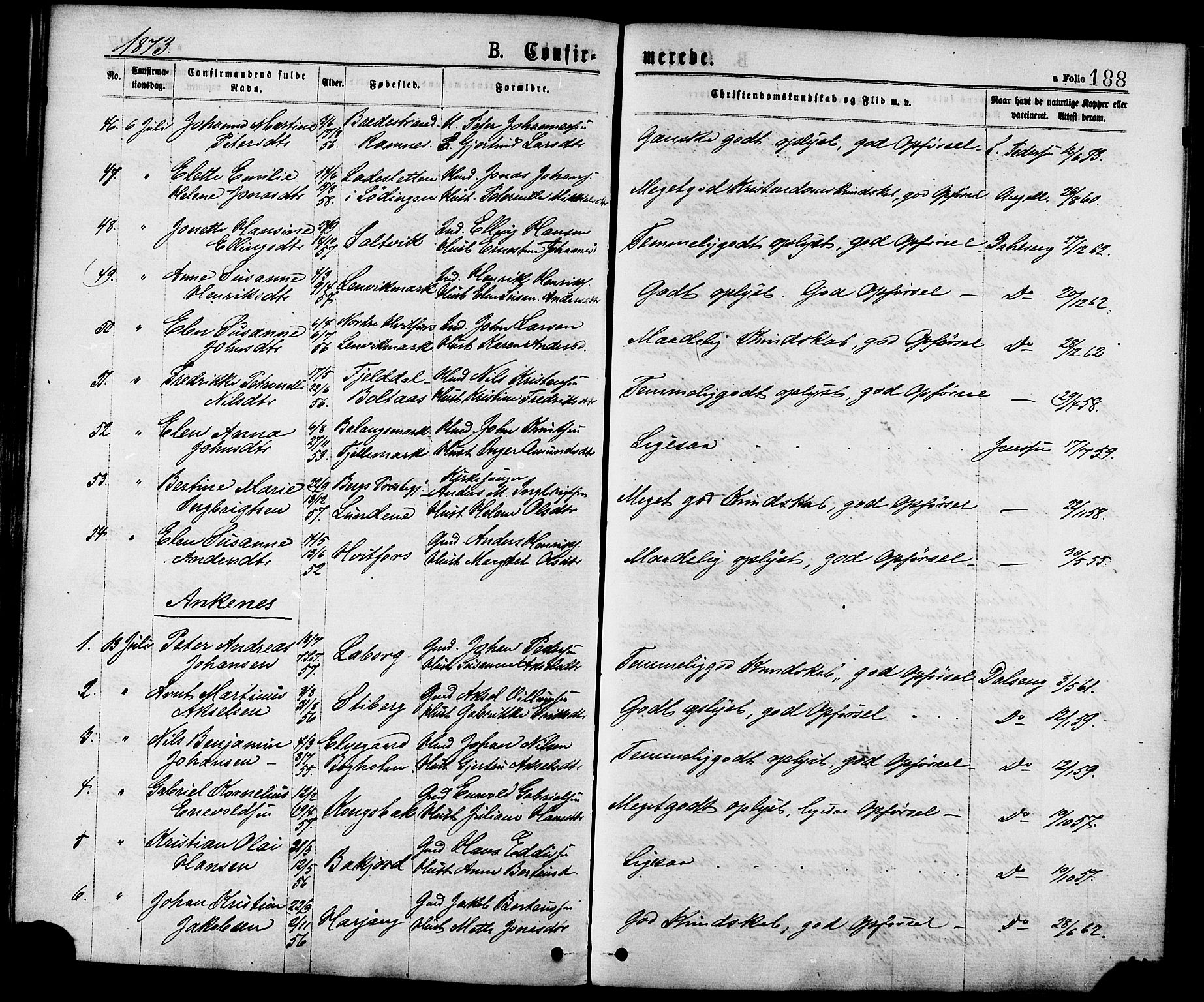 Ministerialprotokoller, klokkerbøker og fødselsregistre - Nordland, SAT/A-1459/863/L0897: Parish register (official) no. 863A09, 1872-1886, p. 188