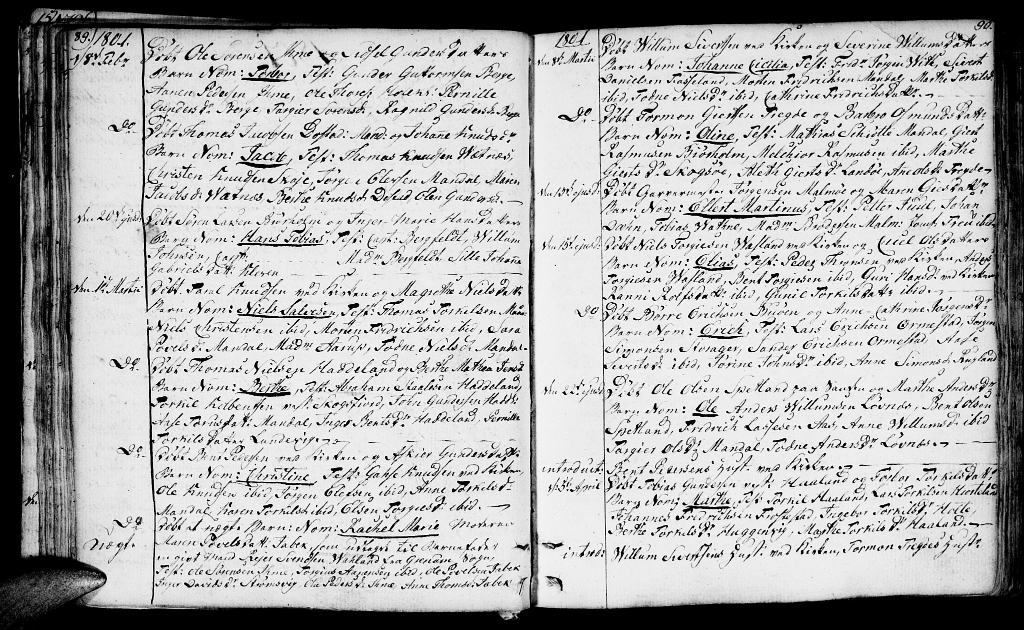 Mandal sokneprestkontor, SAK/1111-0030/F/Fa/Faa/L0008: Parish register (official) no. A 8, 1794-1817, p. 89-90