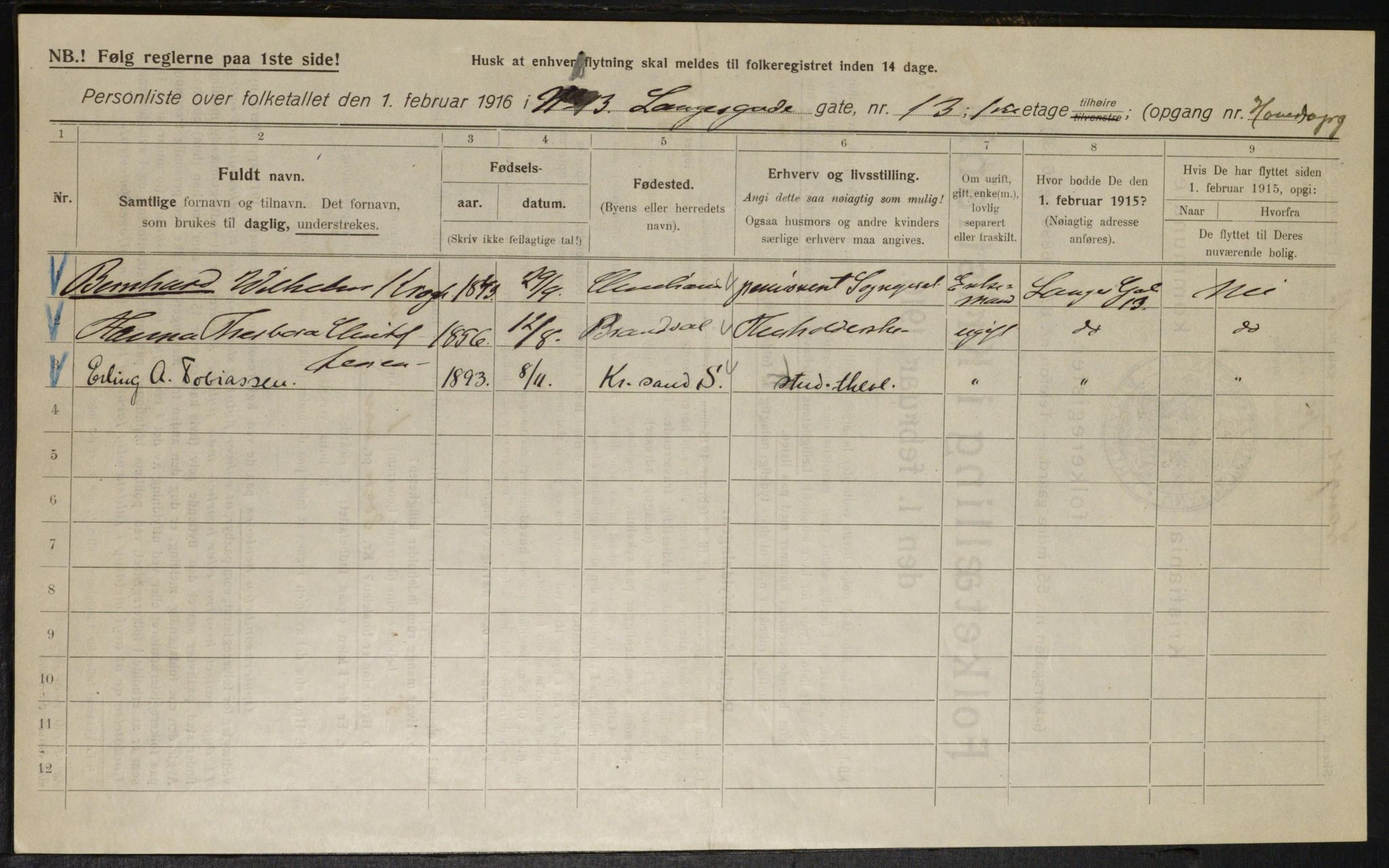 OBA, Municipal Census 1916 for Kristiania, 1916, p. 57595