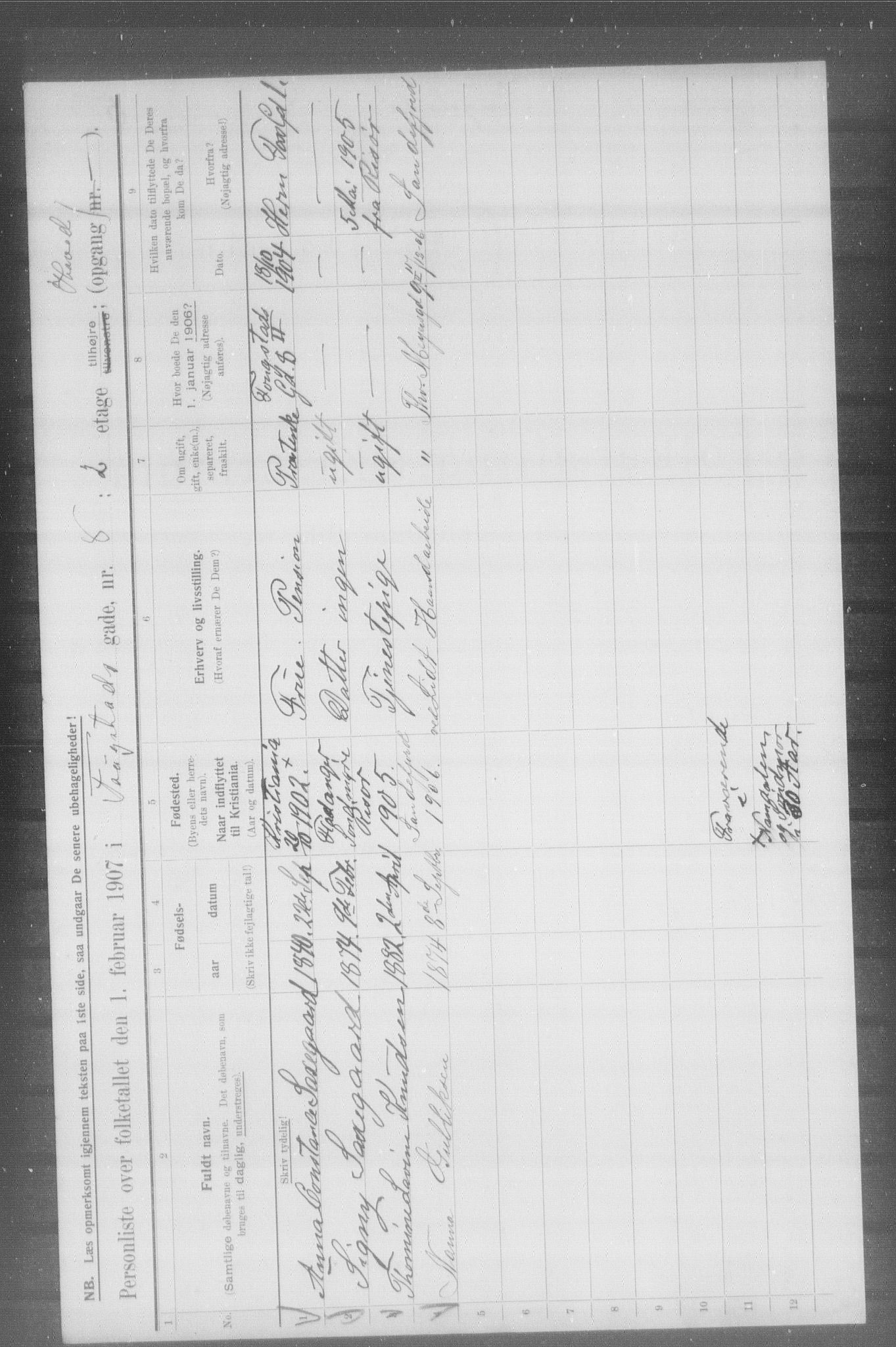 OBA, Municipal Census 1907 for Kristiania, 1907, p. 12889