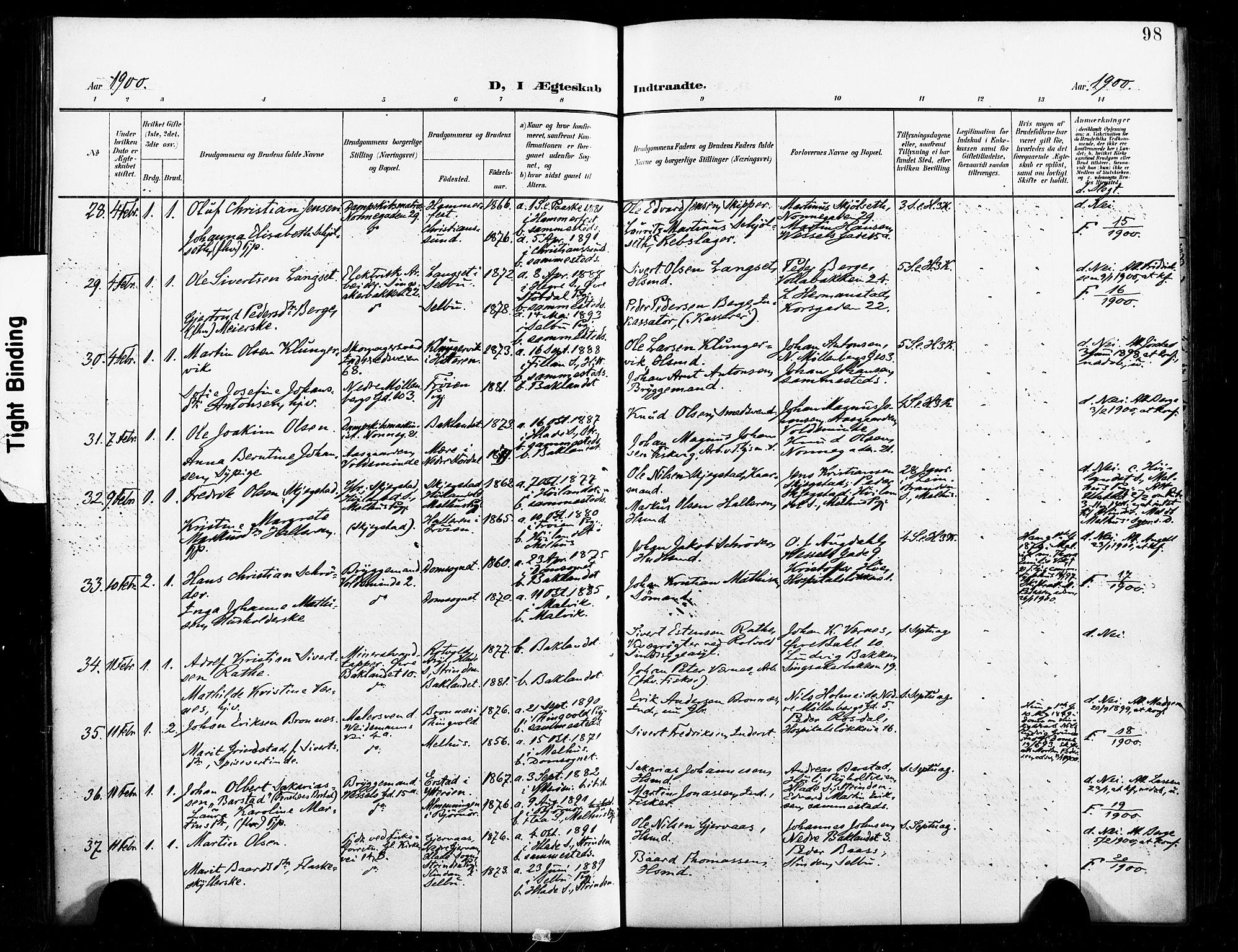 Ministerialprotokoller, klokkerbøker og fødselsregistre - Sør-Trøndelag, AV/SAT-A-1456/604/L0198: Parish register (official) no. 604A19, 1893-1900, p. 98