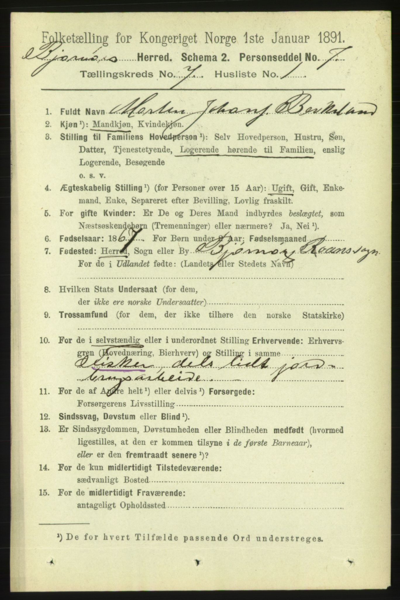 RA, 1891 census for 1632 Bjørnør, 1891, p. 2990