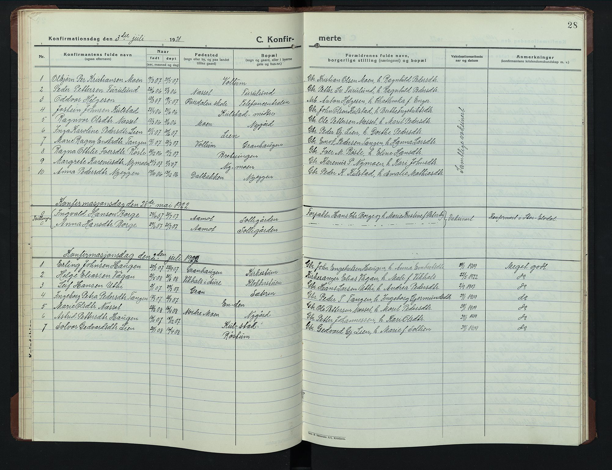 Sollia prestekontor, AV/SAH-PREST-050/H/Ha/Hab/L0003: Parish register (copy) no. 3, 1914-1949, p. 28