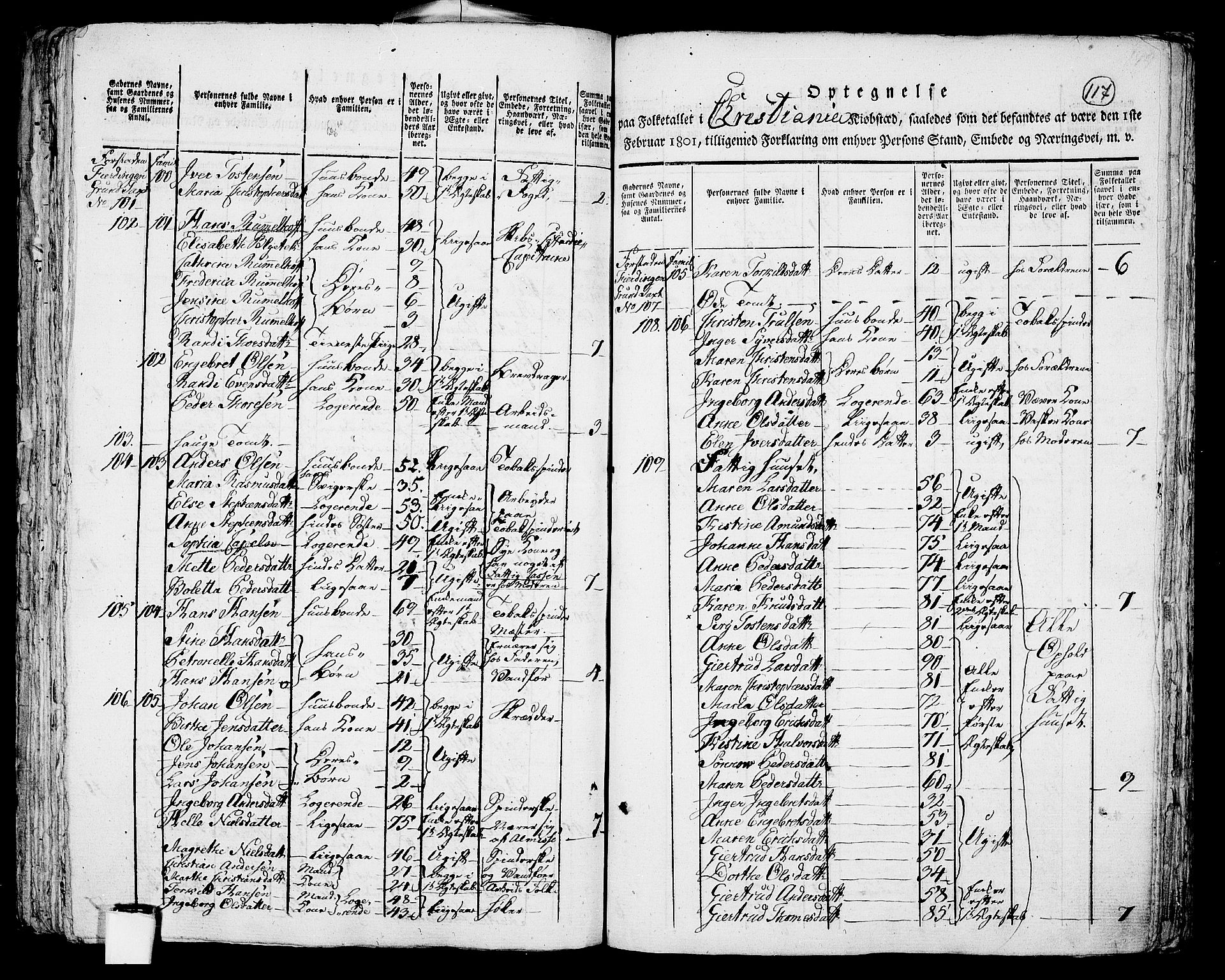 RA, 1801 census for 0301 Kristiania, 1801, p. 116b-117a