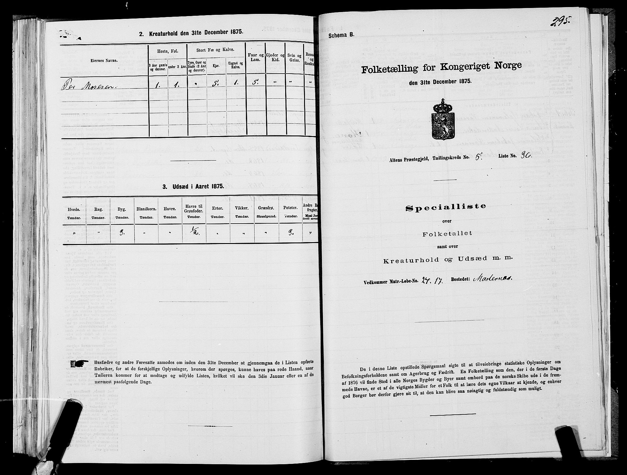 SATØ, 1875 census for 2012P Alta, 1875, p. 2295