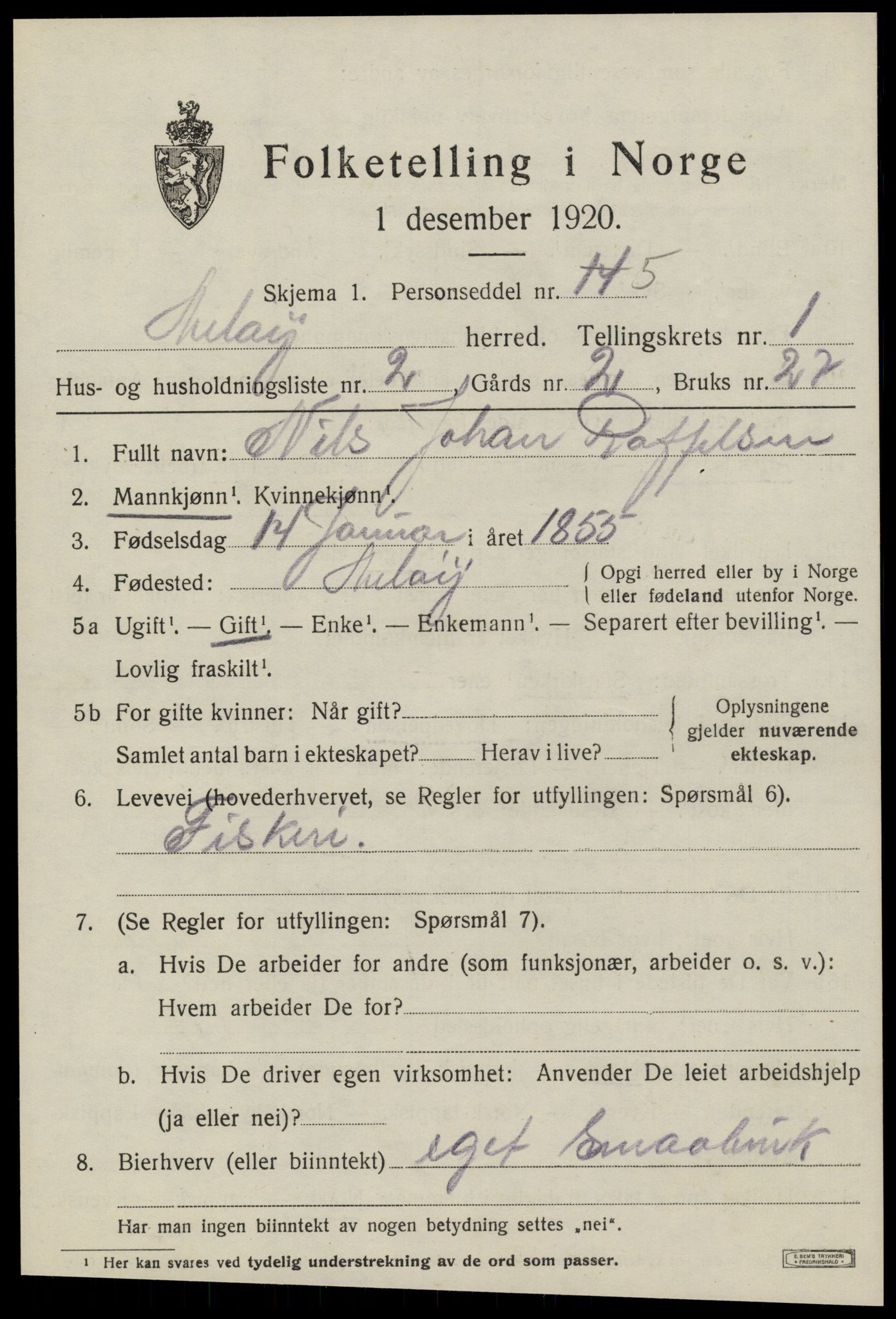 SAT, 1920 census for Meløy, 1920, p. 1483