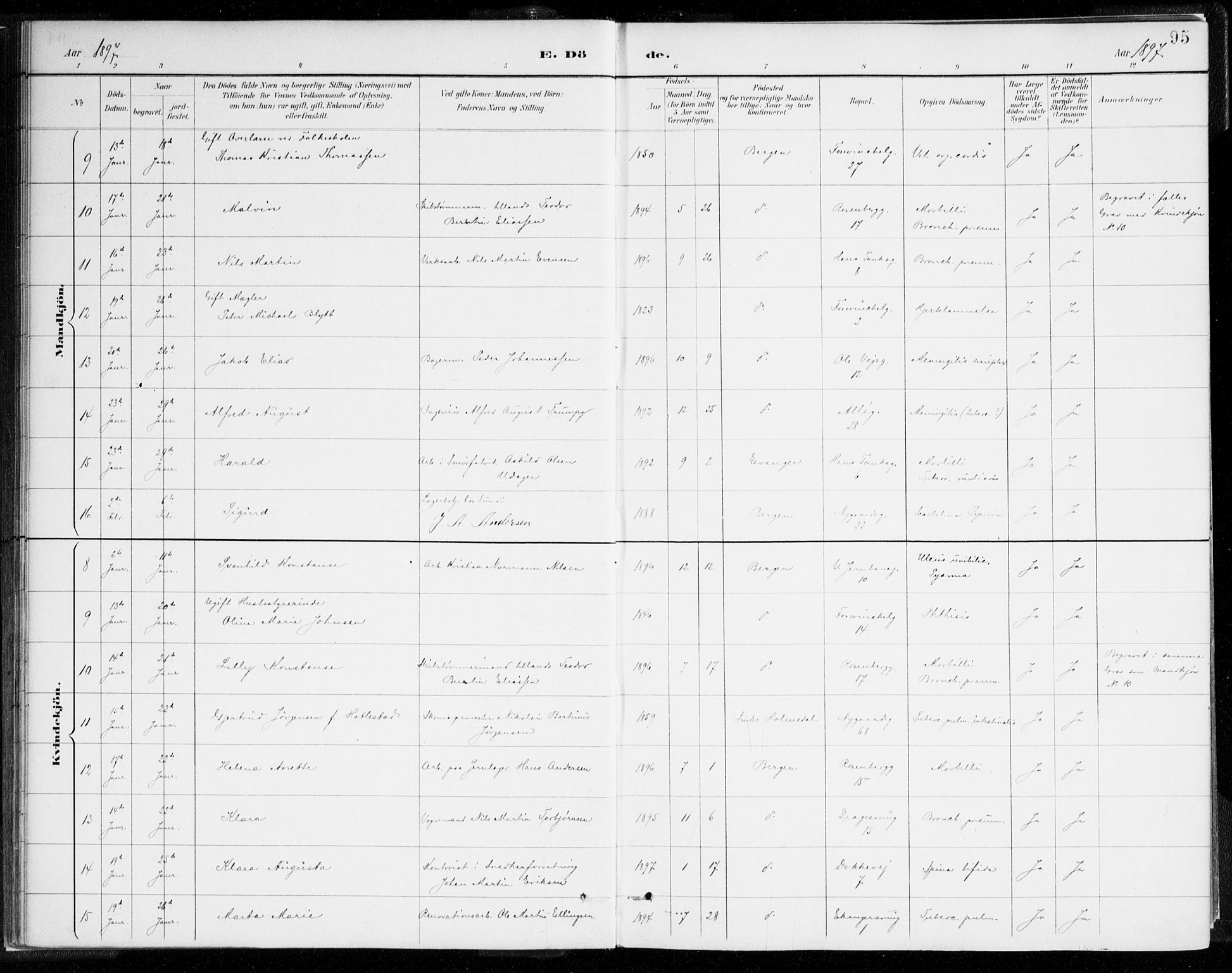 Johanneskirken sokneprestembete, SAB/A-76001/H/Haa/L0019: Parish register (official) no. E 1, 1885-1915, p. 95