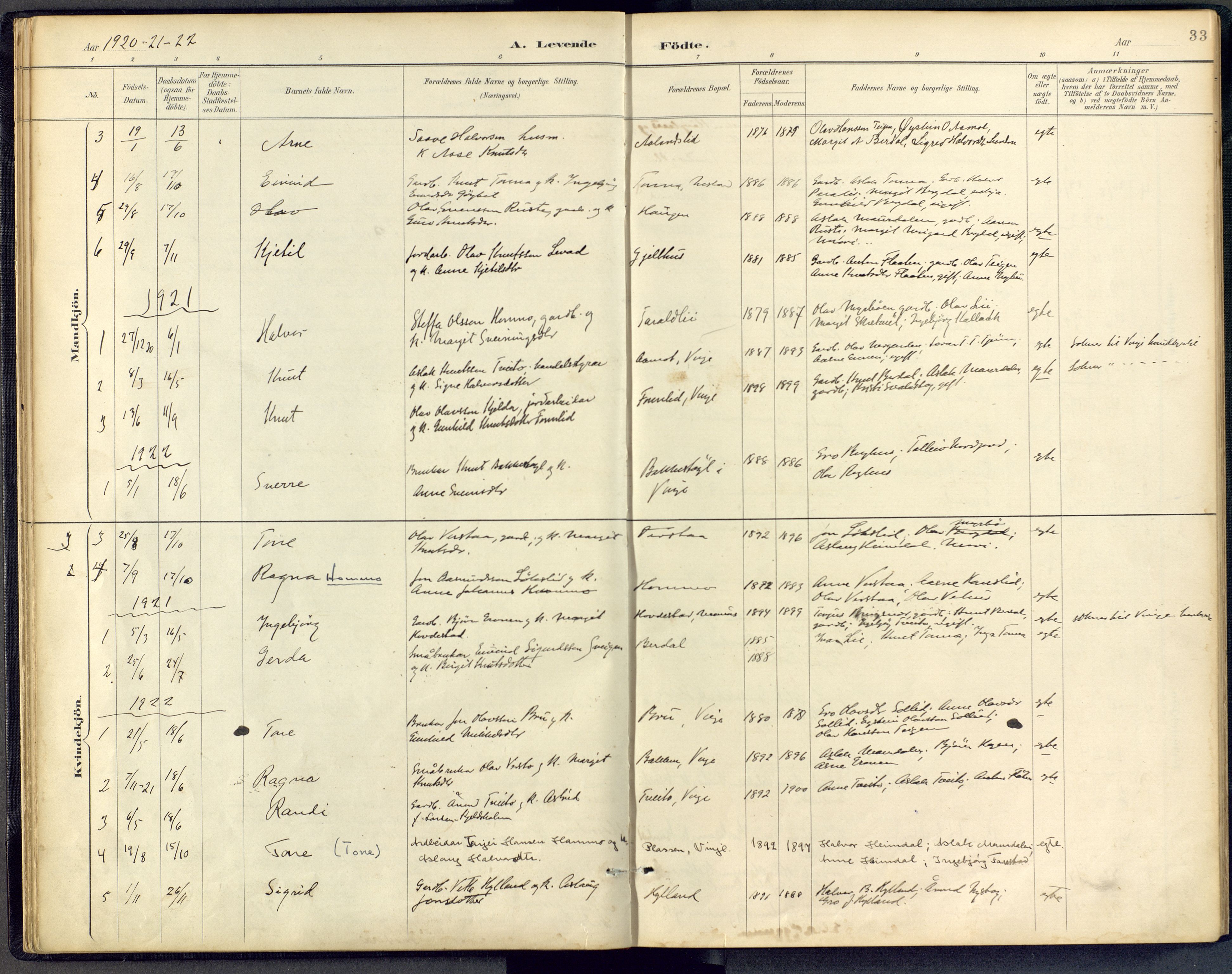 Vinje kirkebøker, SAKO/A-312/F/Fb/L0002: Parish register (official) no. II 2, 1887-1925, p. 33