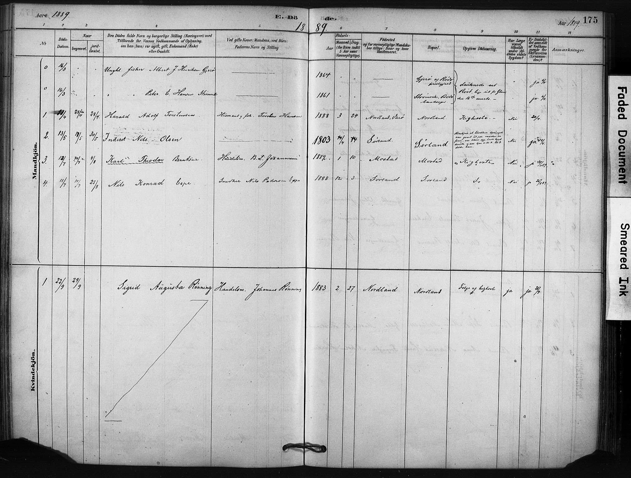 Ministerialprotokoller, klokkerbøker og fødselsregistre - Nordland, AV/SAT-A-1459/807/L0122: Parish register (official) no. 807A05, 1880-1902, p. 175