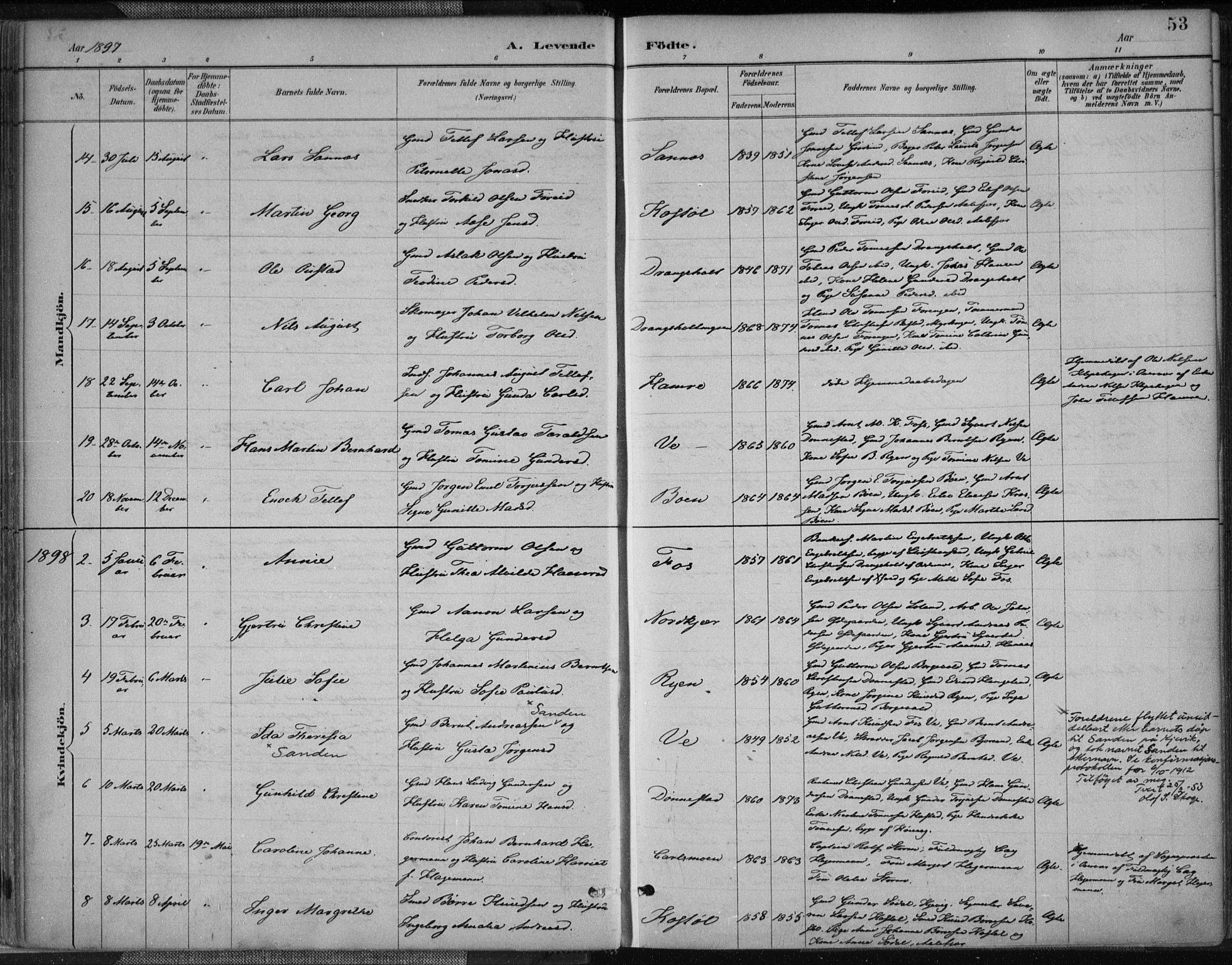 Tveit sokneprestkontor, AV/SAK-1111-0043/F/Fa/L0007: Parish register (official) no. A 7, 1887-1908, p. 53