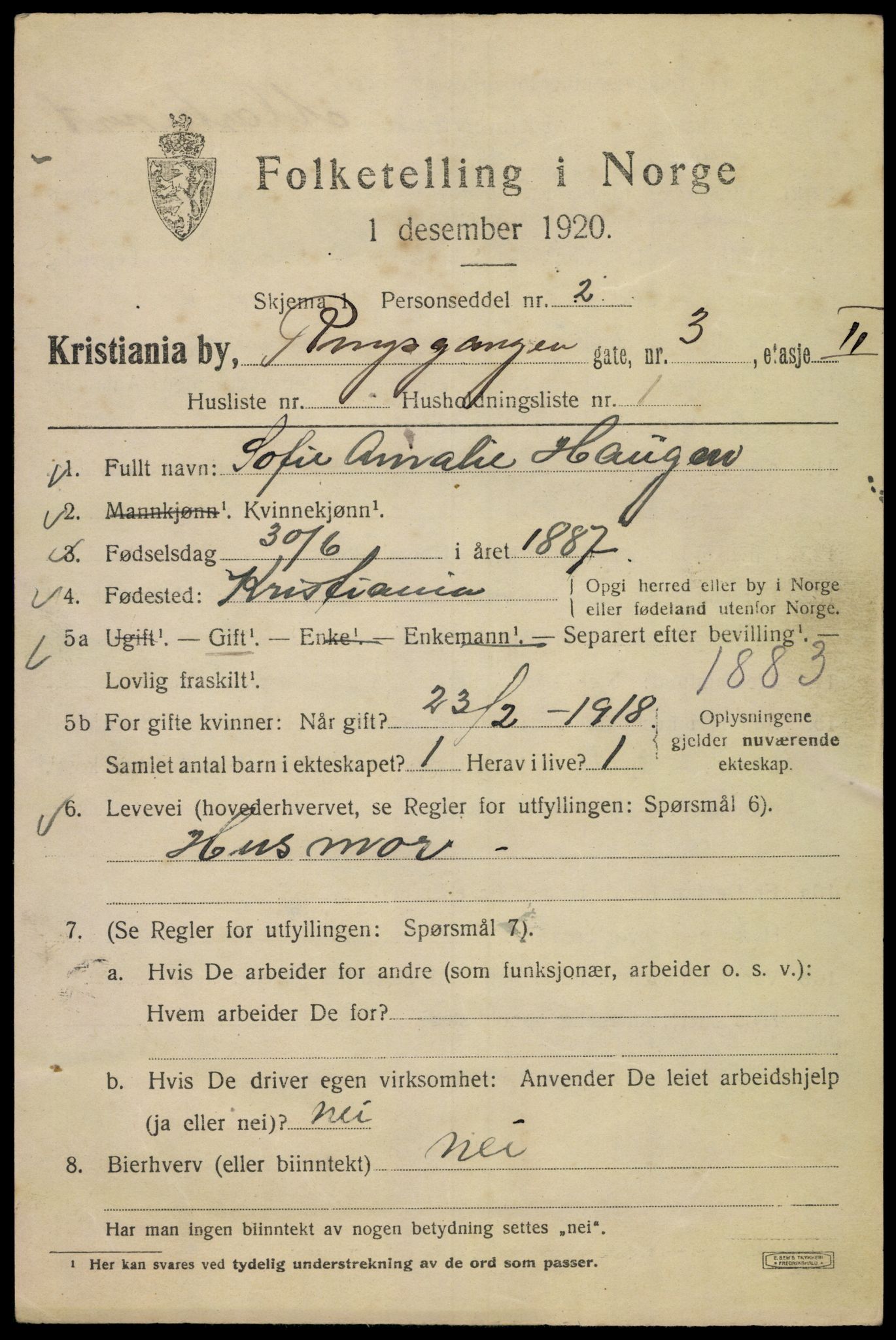 SAO, 1920 census for Kristiania, 1920, p. 463001