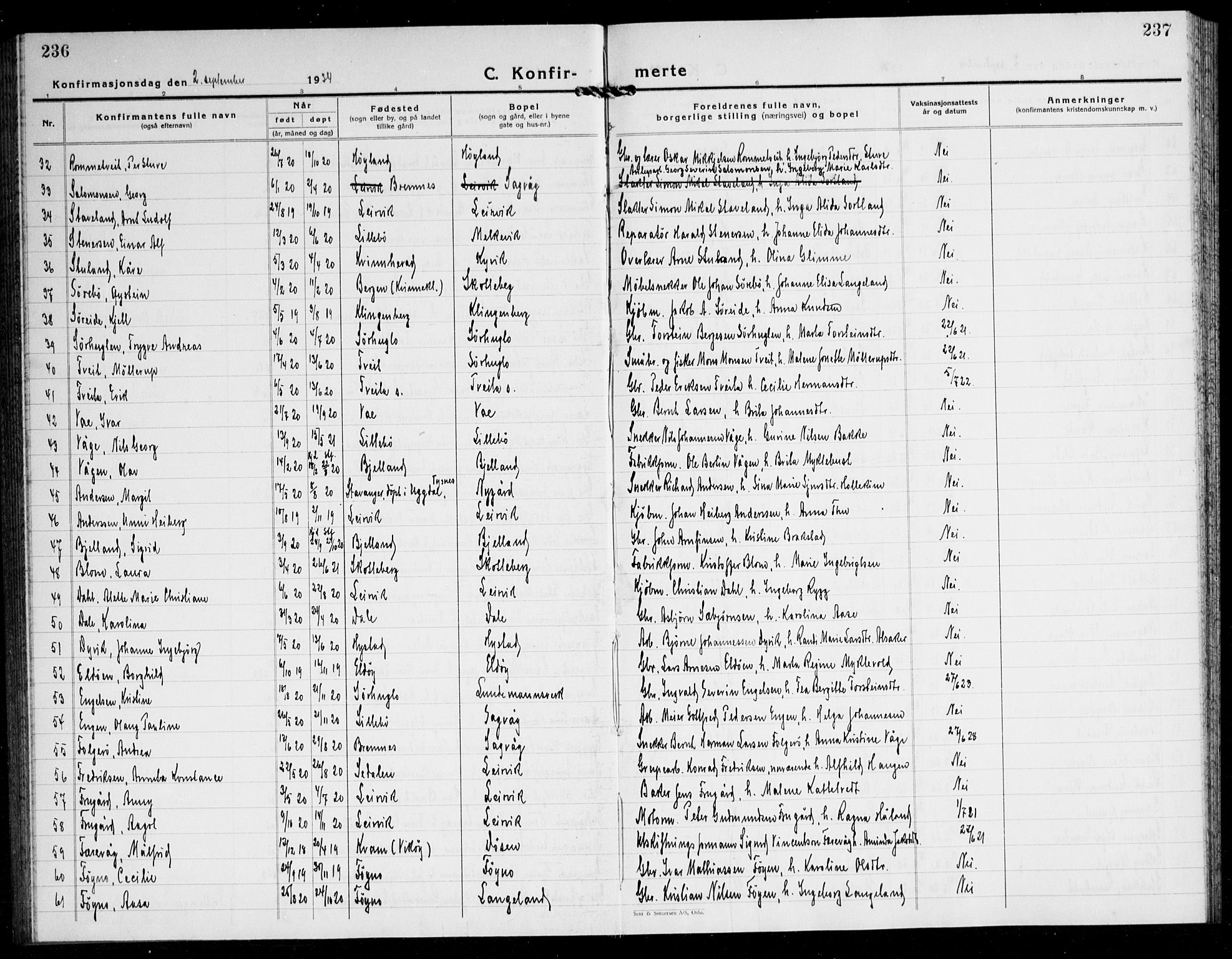 Stord sokneprestembete, AV/SAB-A-78201/H/Hab: Parish register (copy) no. A 5, 1933-1945, p. 236-237