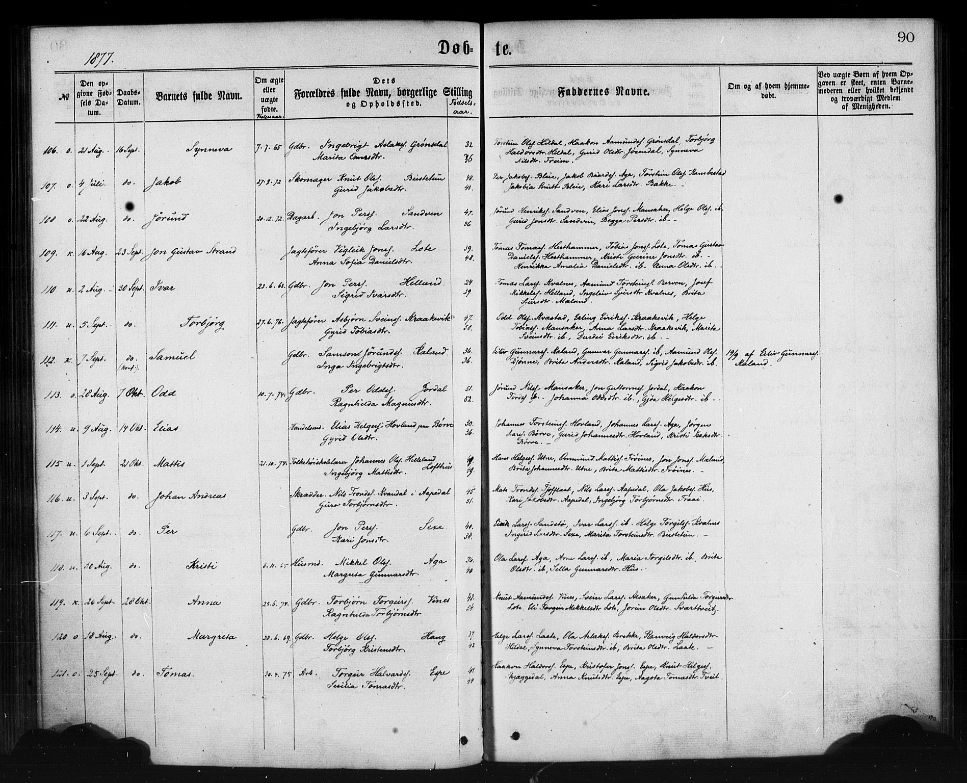 Ullensvang sokneprestembete, AV/SAB-A-78701/H/Haa: Parish register (official) no. A 12, 1867-1881, p. 90