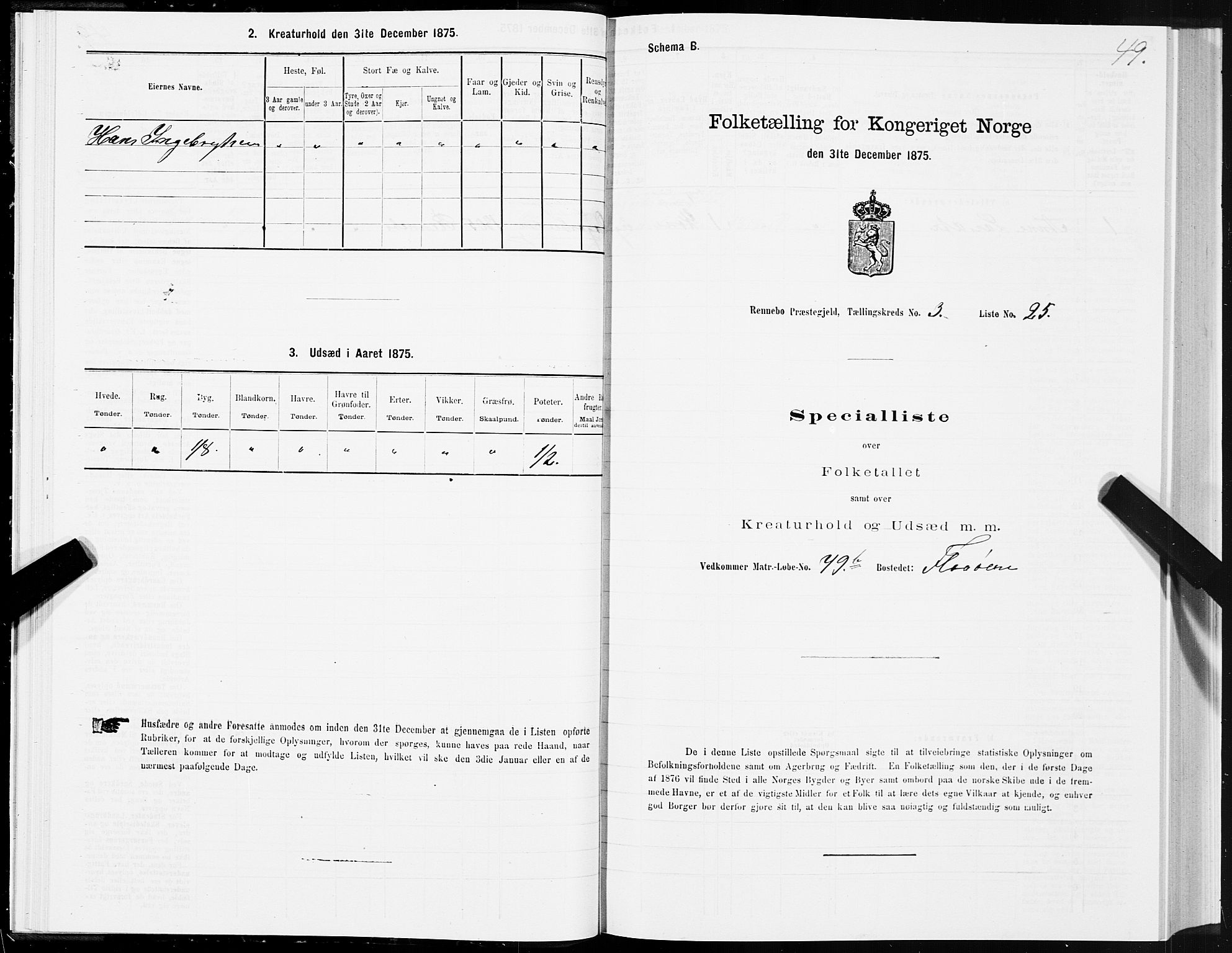 SAT, 1875 census for 1635P Rennebu, 1875, p. 2049