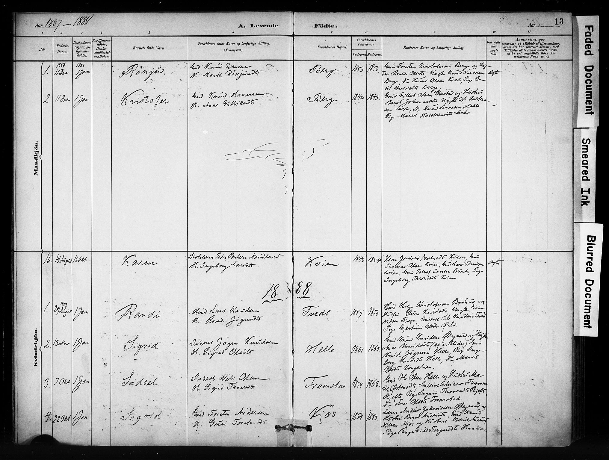 Vang prestekontor, Valdres, SAH/PREST-140/H/Ha/L0009: Parish register (official) no. 9, 1882-1914, p. 13
