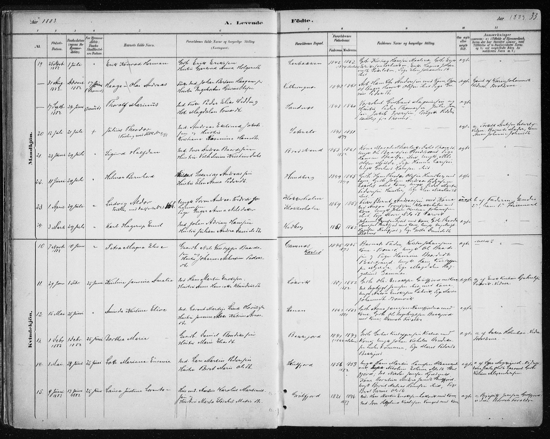 Tromsøysund sokneprestkontor, SATØ/S-1304/G/Ga/L0004kirke: Parish register (official) no. 4, 1880-1888, p. 33