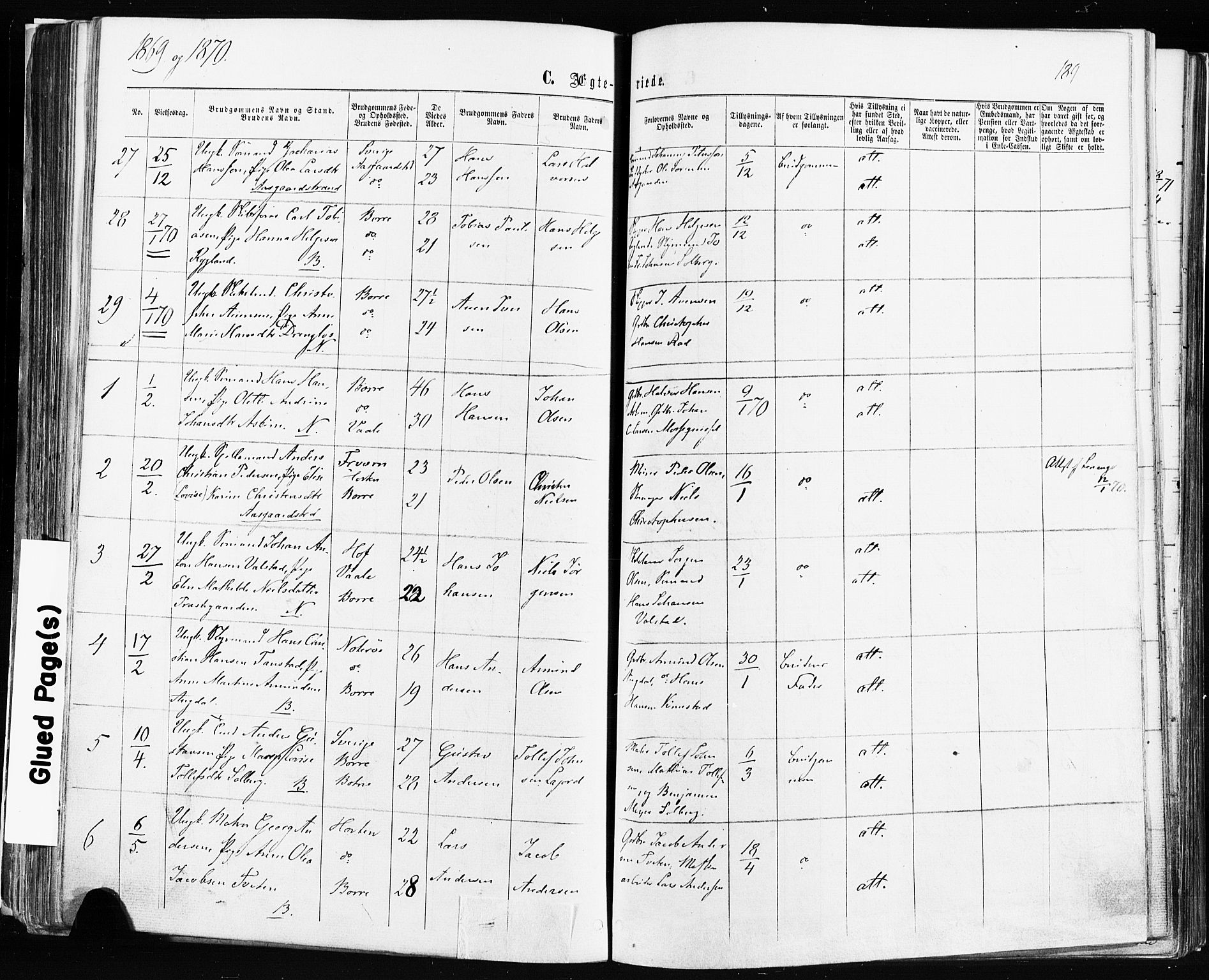 Borre kirkebøker, AV/SAKO-A-338/F/Fa/L0008: Parish register (official) no. I 8, 1868-1877, p. 189