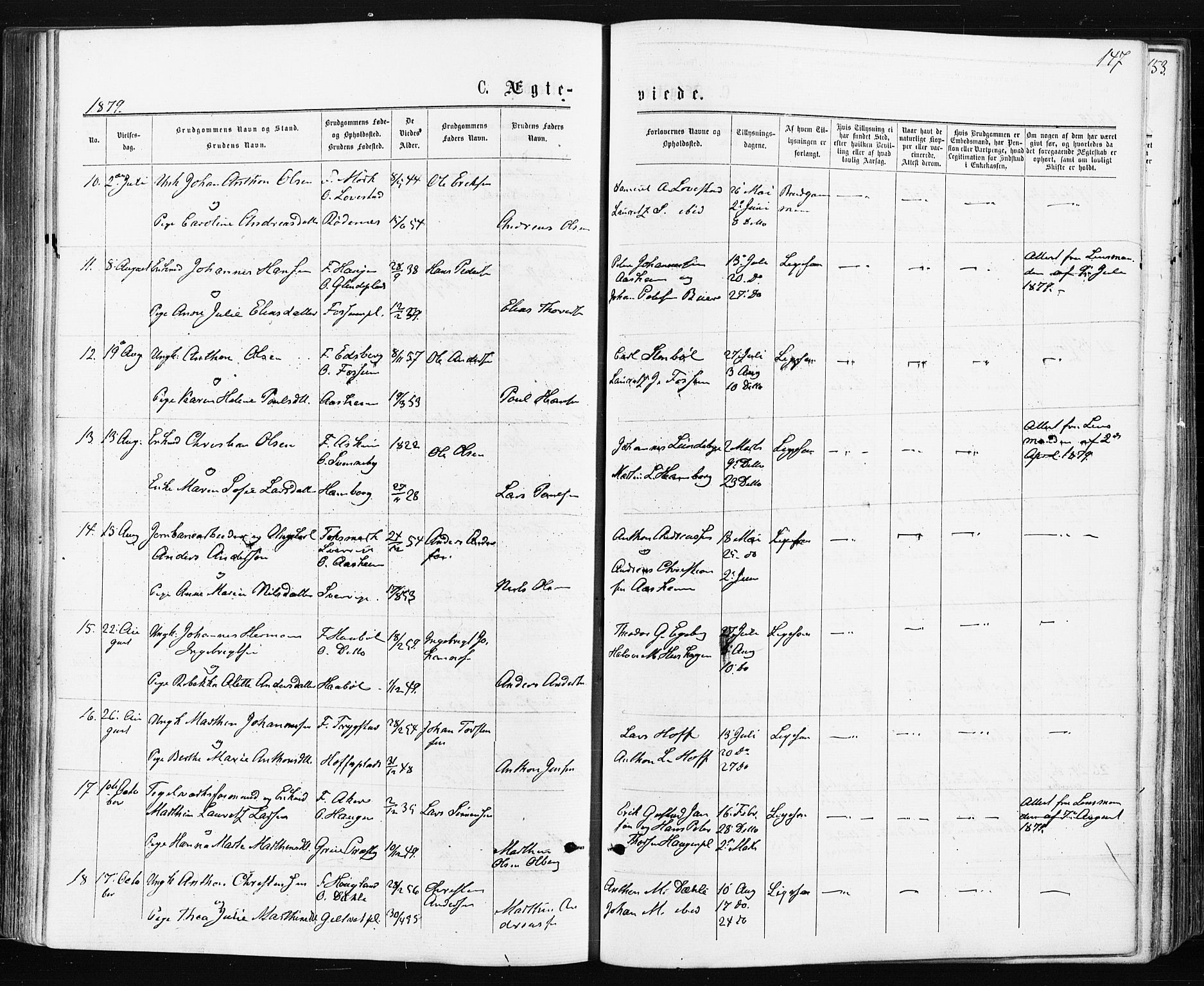 Spydeberg prestekontor Kirkebøker, SAO/A-10924/F/Fa/L0007: Parish register (official) no. I 7, 1875-1885, p. 147