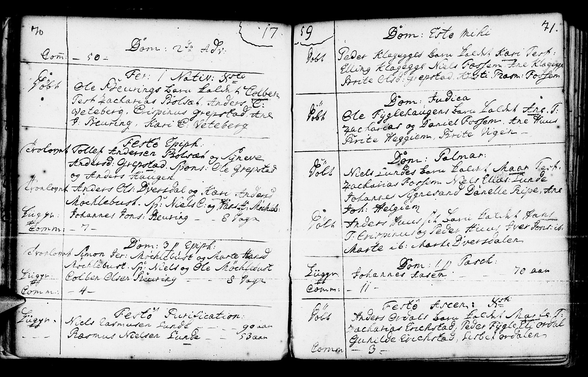 Jølster sokneprestembete, SAB/A-80701/H/Haa/Haaa/L0004: Parish register (official) no. A 4, 1749-1789, p. 70-71