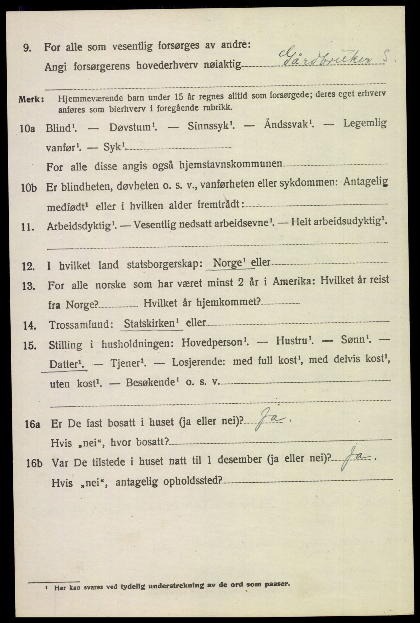 SAH, 1920 census for Tynset, 1920, p. 9231