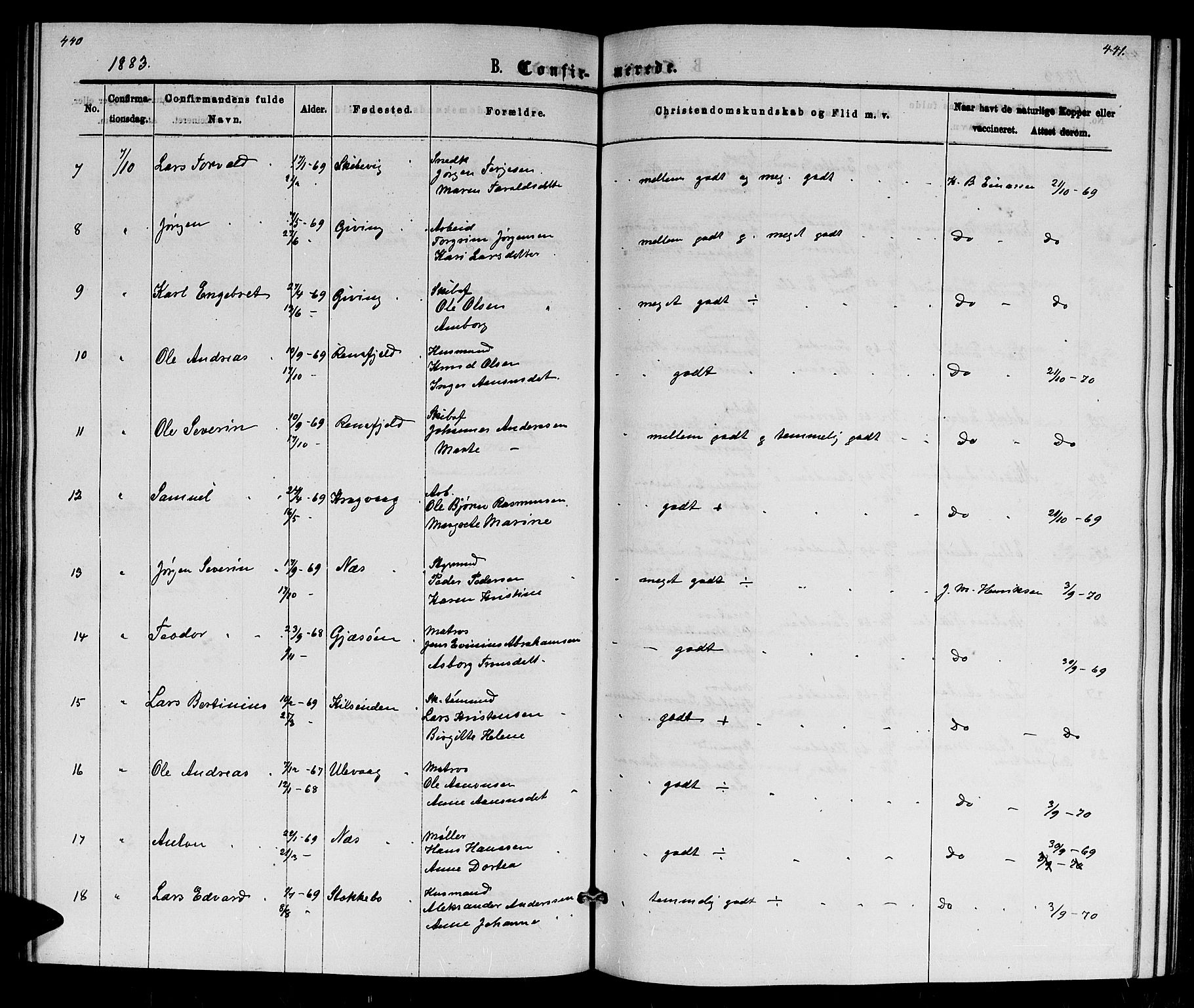 Dypvåg sokneprestkontor, AV/SAK-1111-0007/F/Fb/Fba/L0012: Parish register (copy) no. B 12, 1872-1886, p. 440-441