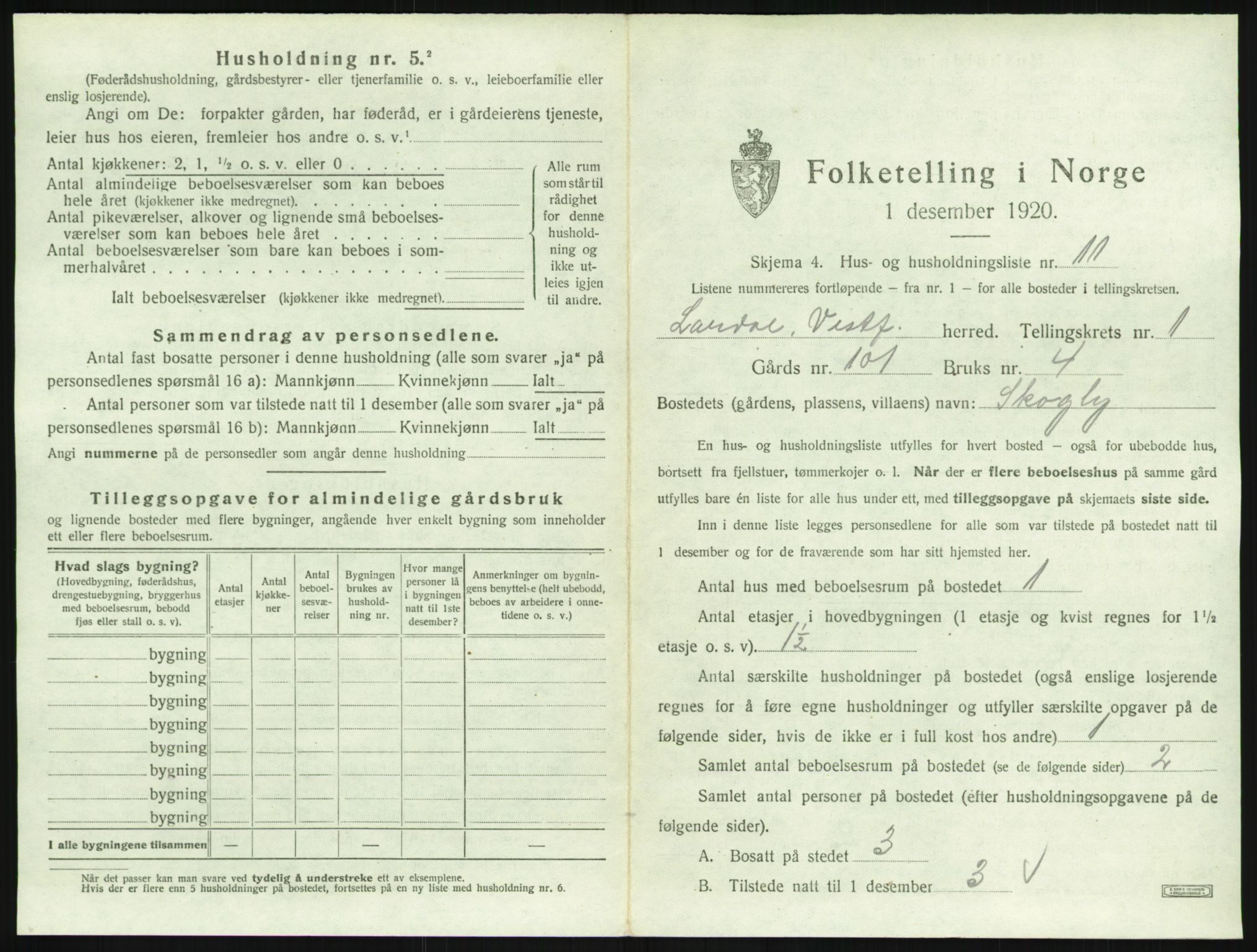 SAKO, 1920 census for Lardal, 1920, p. 59