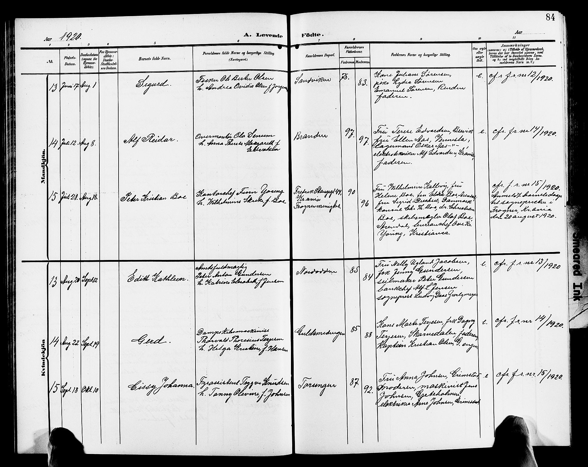 Hisøy sokneprestkontor, AV/SAK-1111-0020/F/Fb/L0004: Parish register (copy) no. B 4, 1905-1923, p. 84