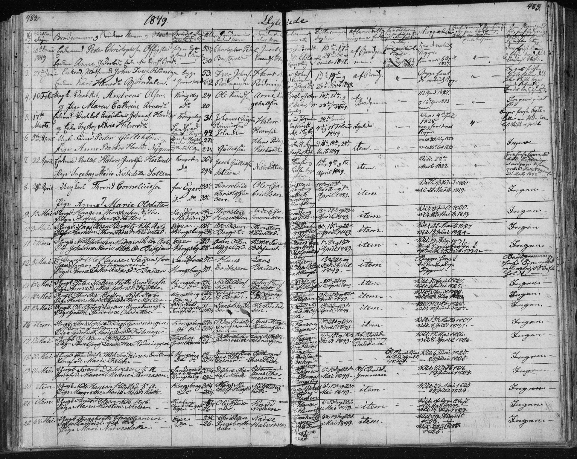 Kongsberg kirkebøker, SAKO/A-22/F/Fa/L0009: Parish register (official) no. I 9, 1839-1858, p. 482-483