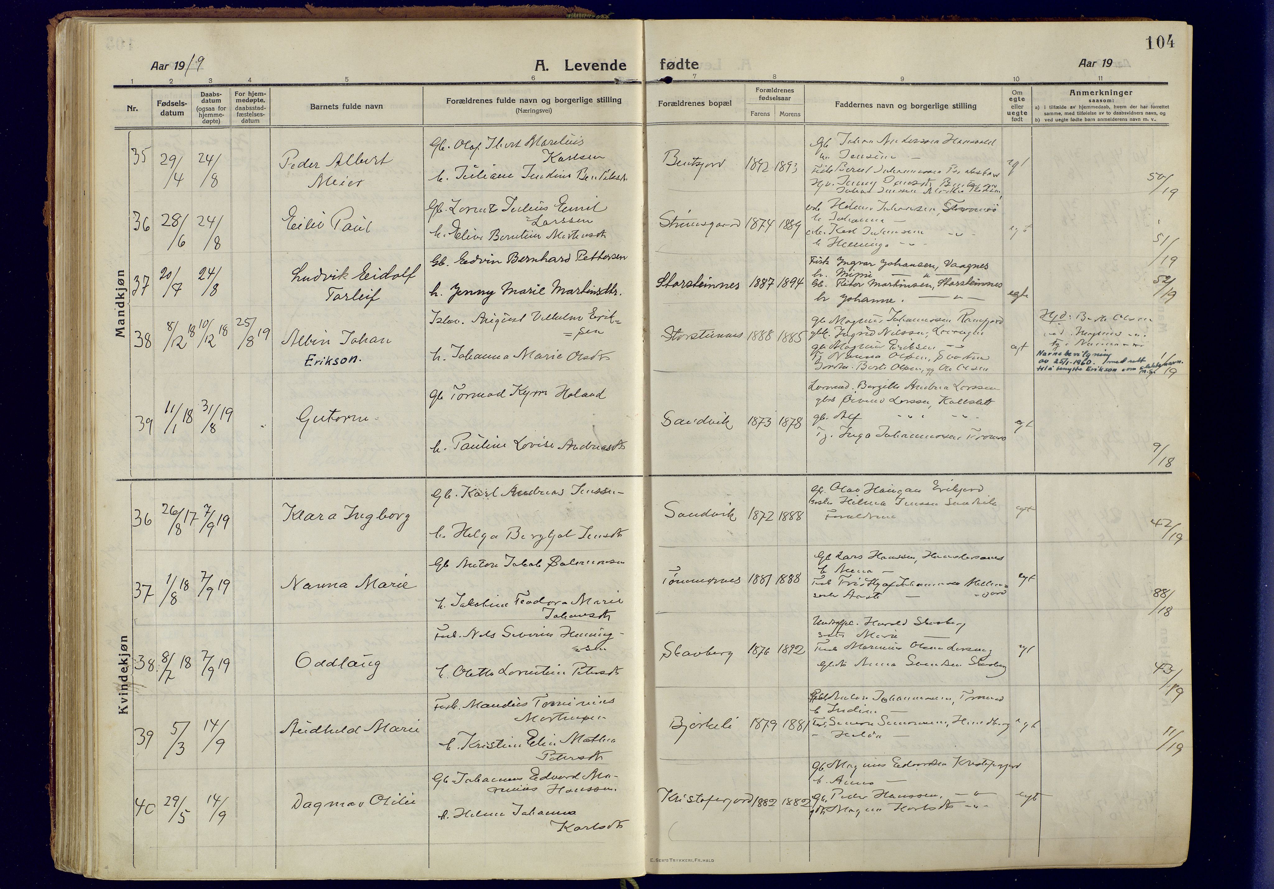 Tromsøysund sokneprestkontor, SATØ/S-1304/G/Ga/L0008kirke: Parish register (official) no. 8, 1914-1922, p. 104