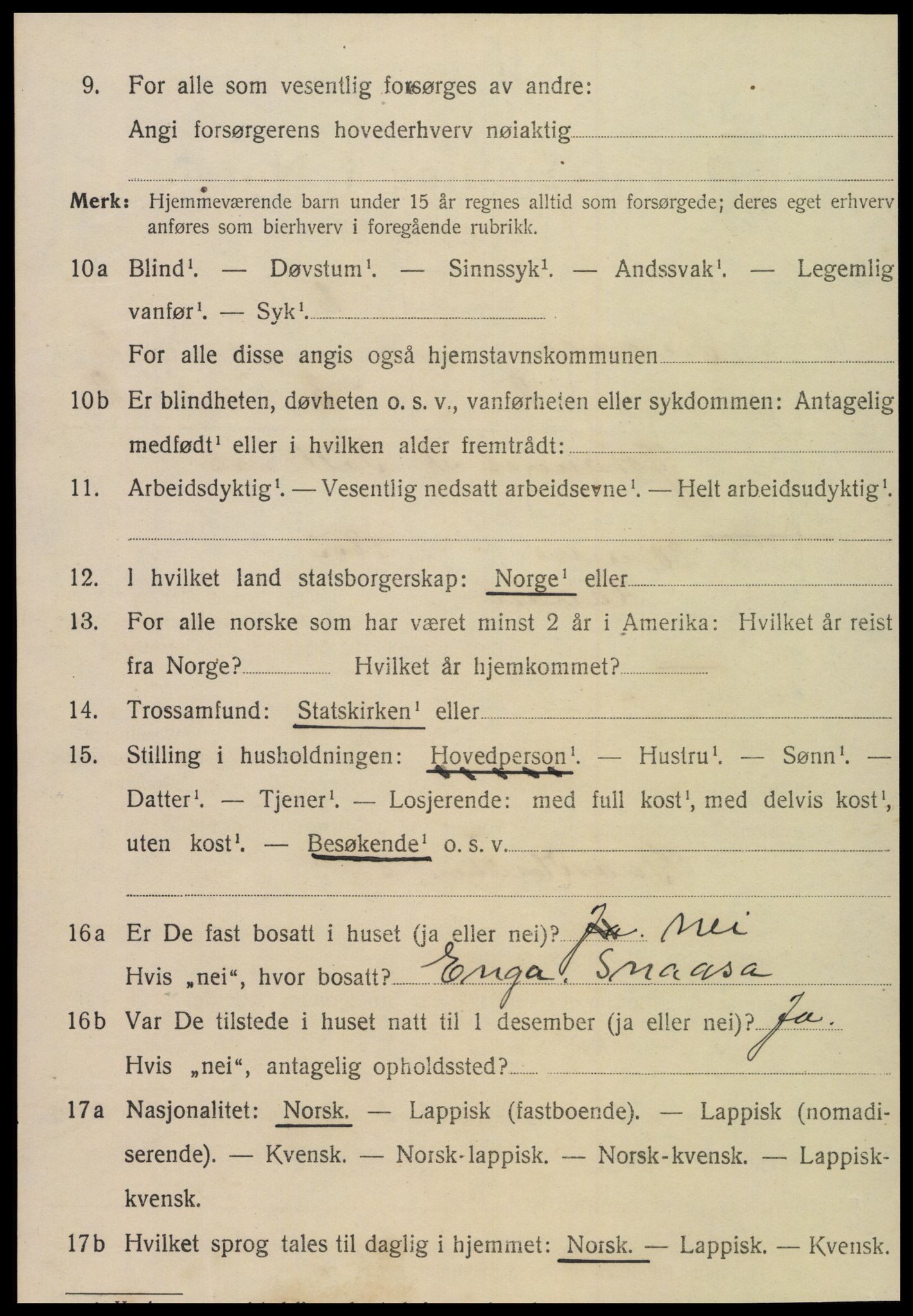 SAT, 1920 census for Snåsa, 1920, p. 1209