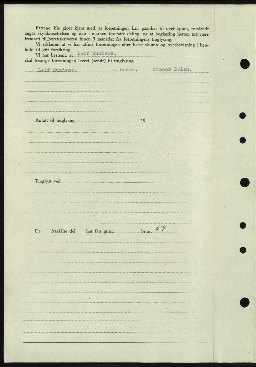 Tønsberg sorenskriveri, SAKO/A-130/G/Ga/Gaa/L0022: Mortgage book no. A22, 1947-1947, Diary no: : 1919/1947