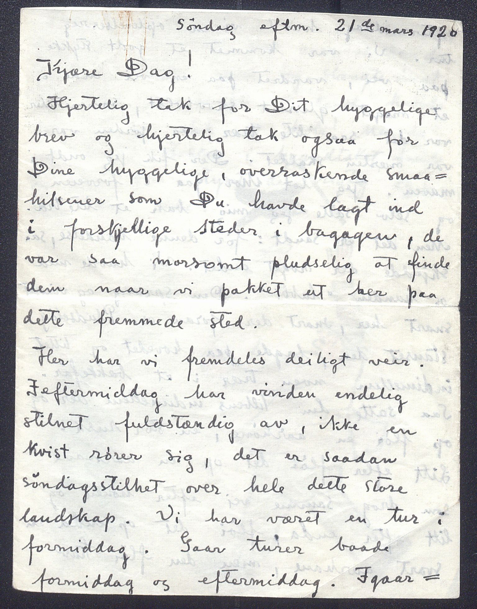 Harald Sohlberg, NMFK/NMFK-1057/D/L0001: Illustrerte brev fra Harald Sohlberg (1869-1935) til sønnen Dag Sohlberg, 1920-1928, p. 1