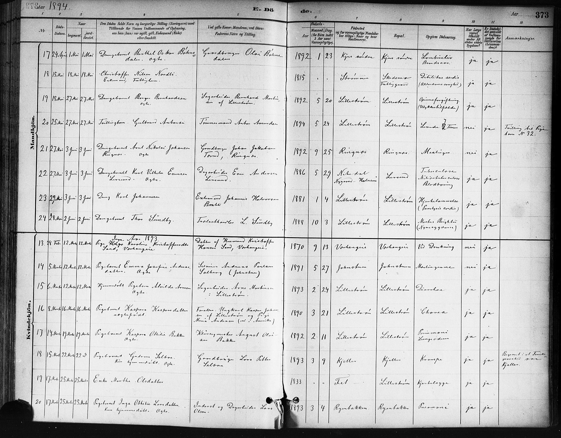 Skedsmo prestekontor Kirkebøker, SAO/A-10033a/G/Ga/L0004: Parish register (copy) no. I 4, 1883-1895, p. 373
