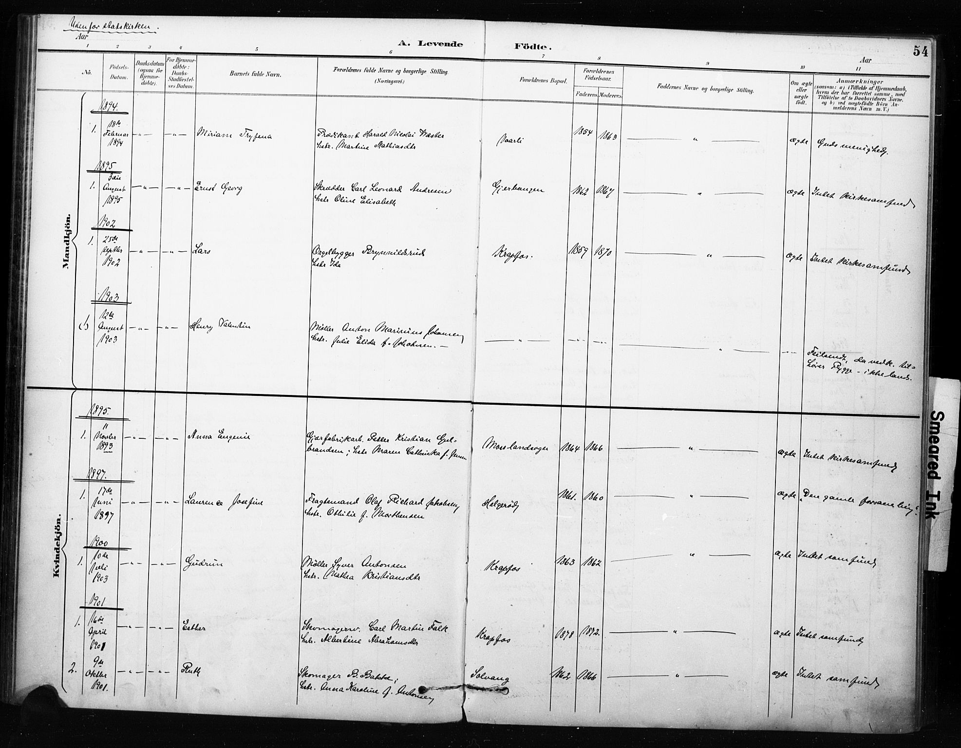 Moss prestekontor Kirkebøker, SAO/A-2003/F/Fc/L0002: Parish register (official) no. III 2, 1894-1906, p. 54