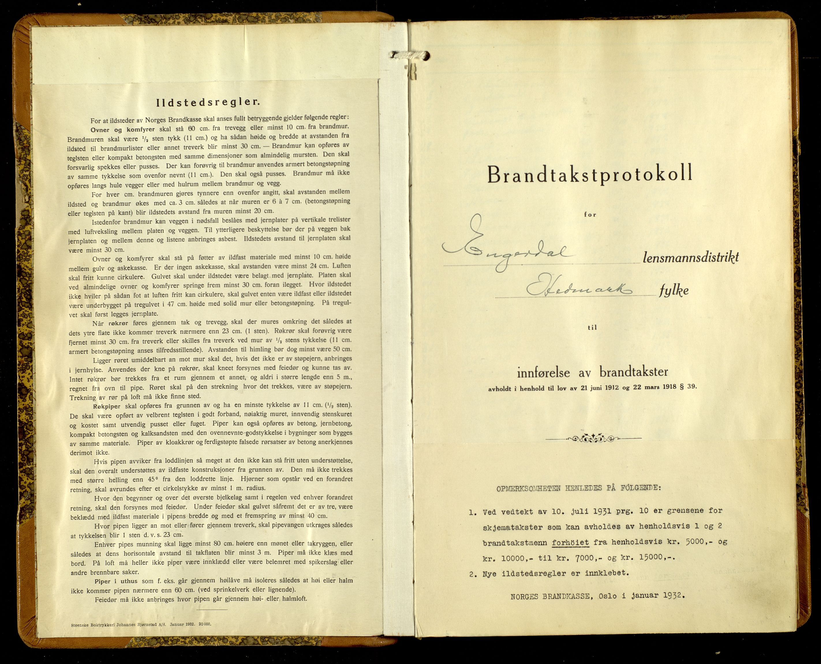 Norges Brannkasse, Engerdal, AV/SAH-NBRANE-025/F/L0007: Branntakstprotokoll, 1932-1938